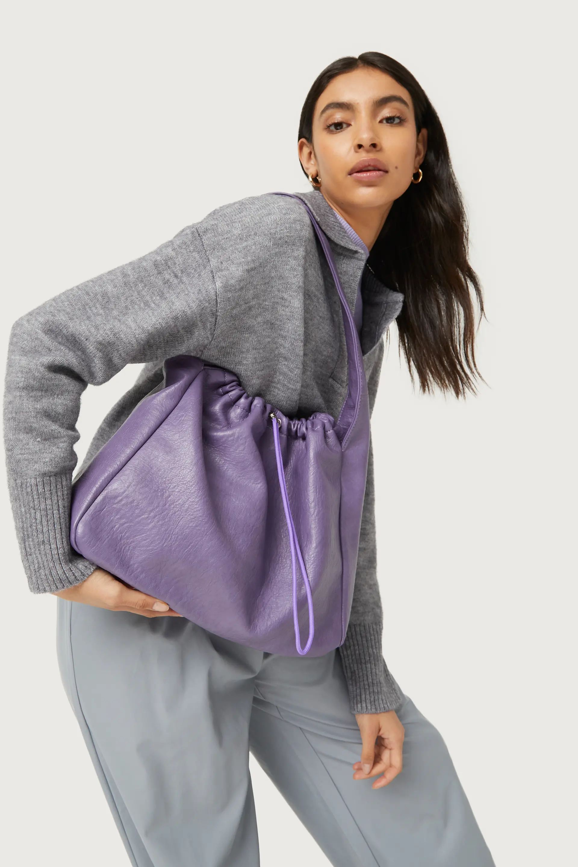 Bolso hombro de piel sintética lila - Image 3