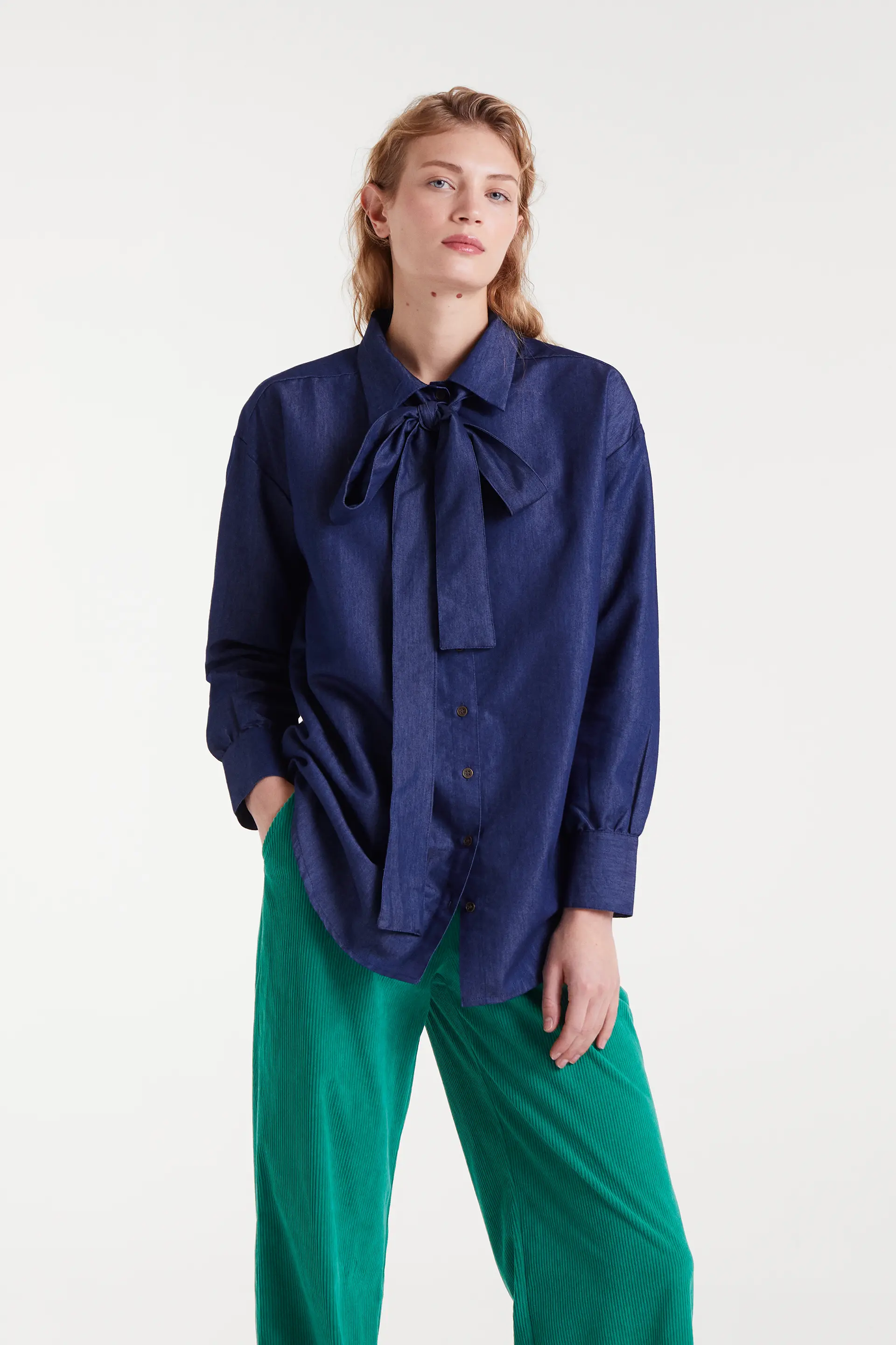 Camisa lazada chambray azul