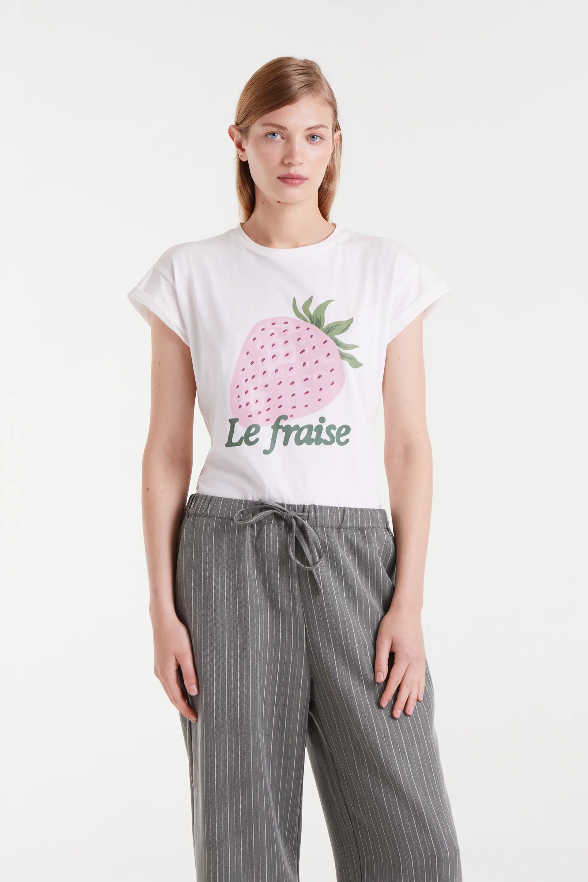 Camiseta blanca 100% algodón con estampado Le fraise
