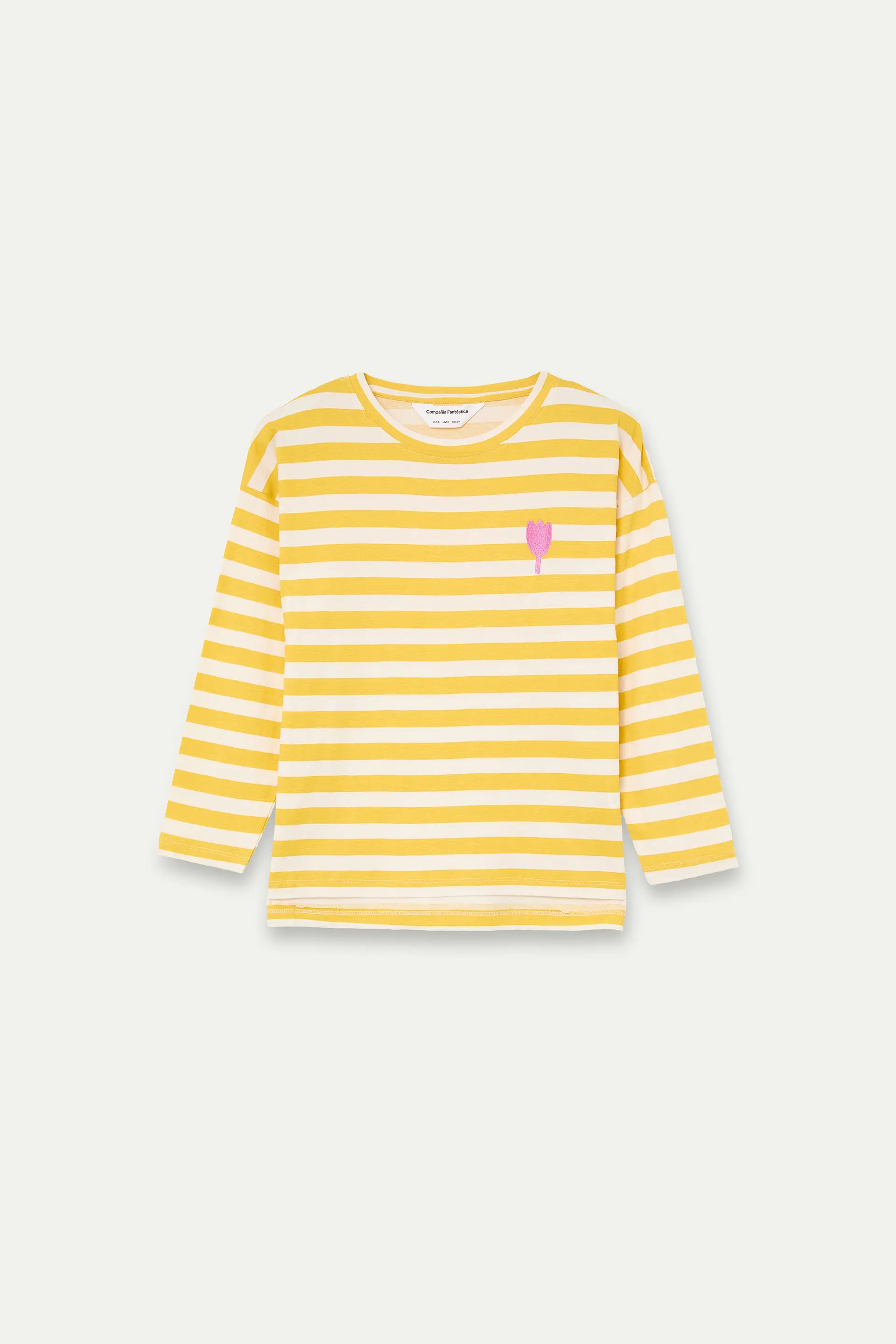 Camiseta con estampado de rayas amarillas con bordado de tulipán - Image 2