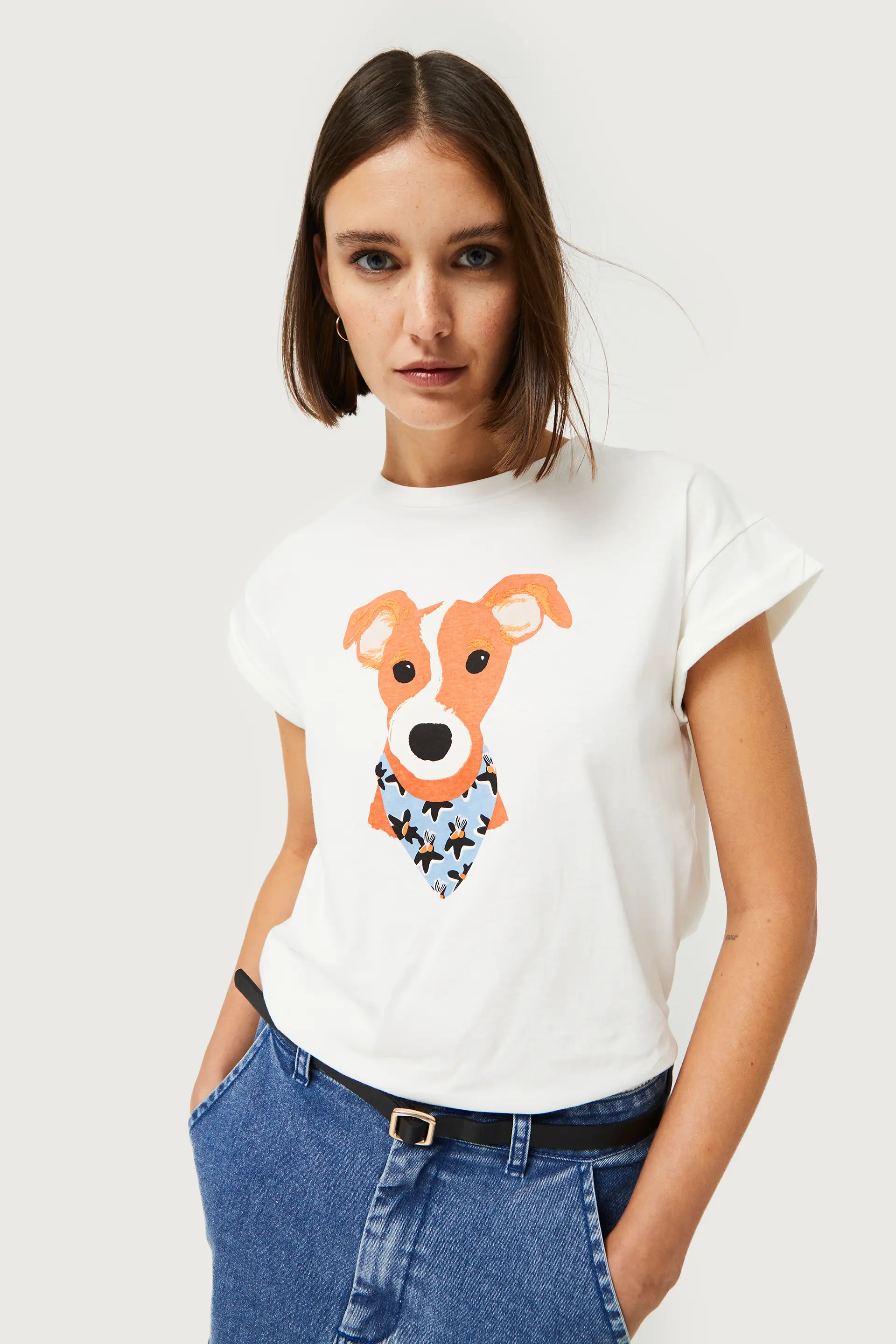 Camiseta con print de perro estampado floral Calatea azul - Image 3