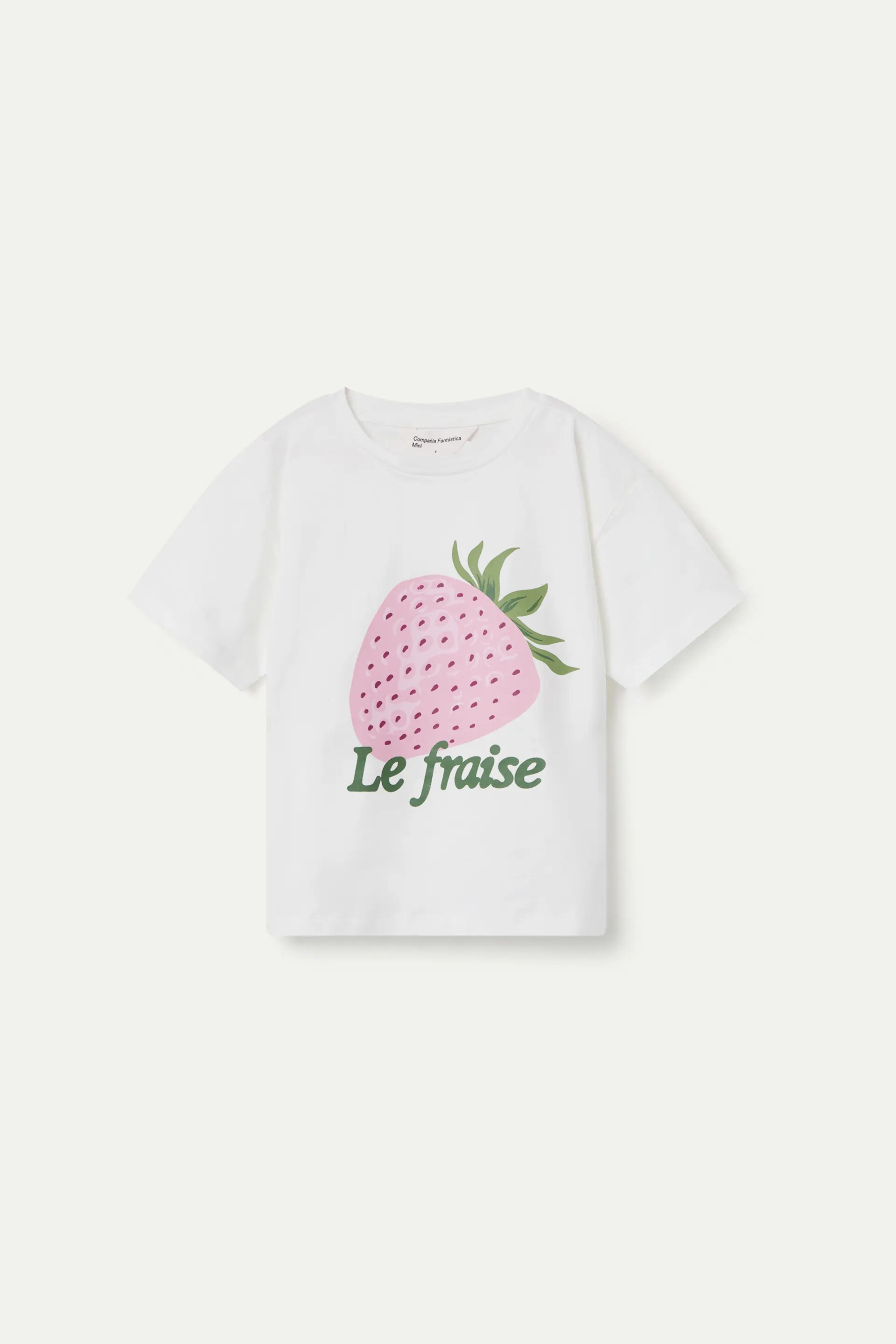 Camiseta de manga corta blanca de niña con estampado de fresa. - Image 2