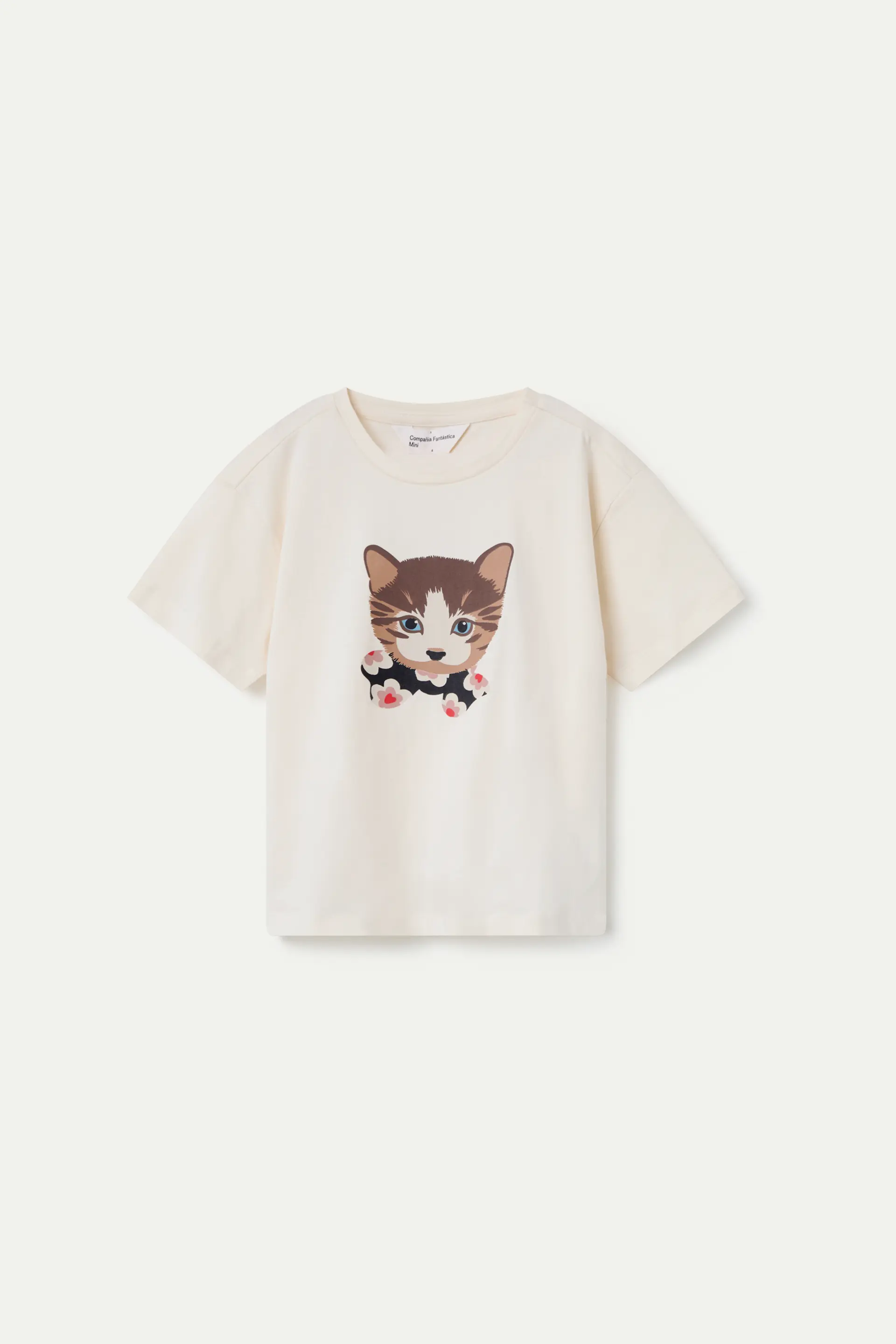 Camiseta de niña en color blanco con estampado de gatito. - Image 2