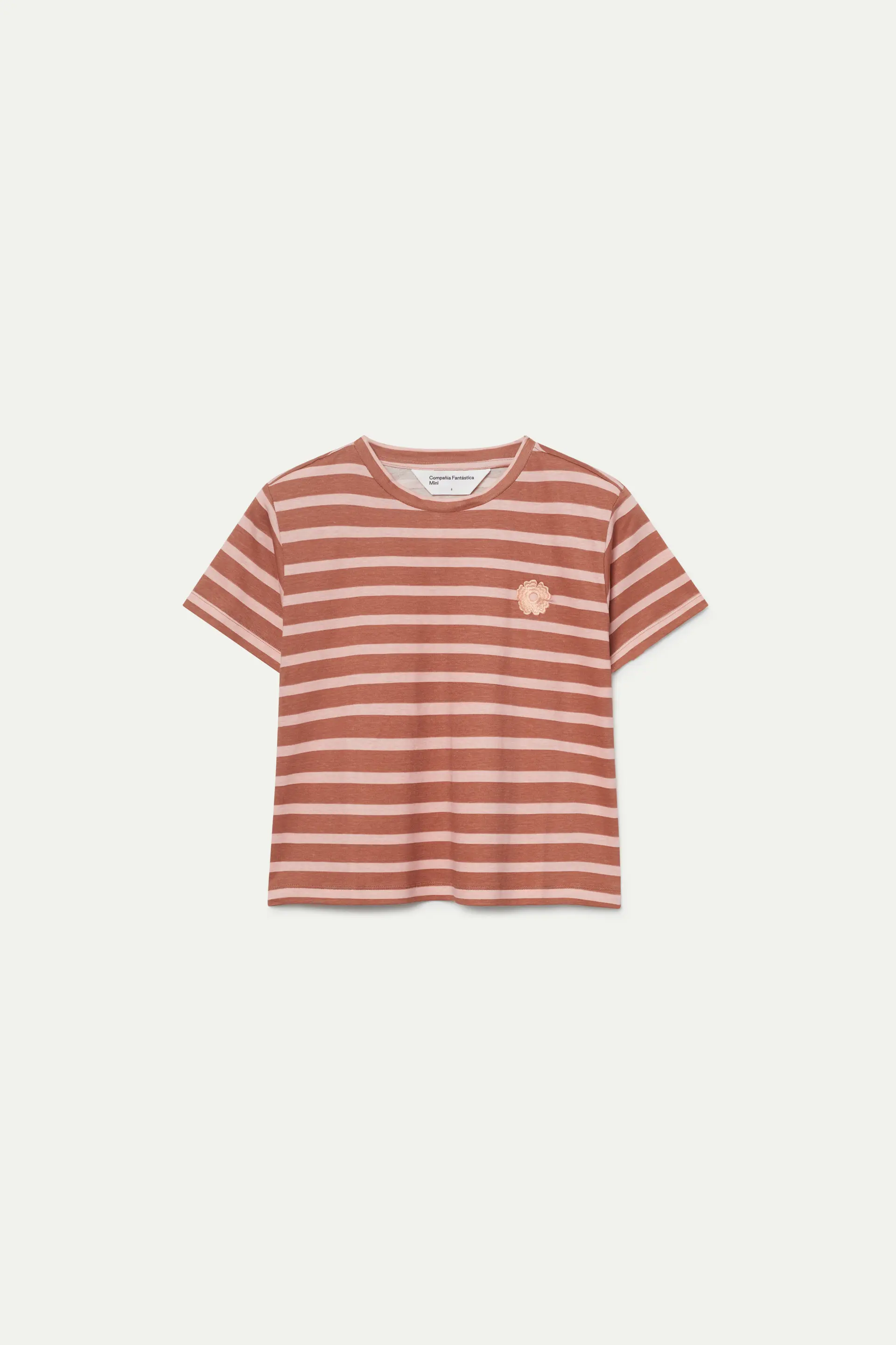 Camiseta de niña rayas parche de flor marrón - Image 2