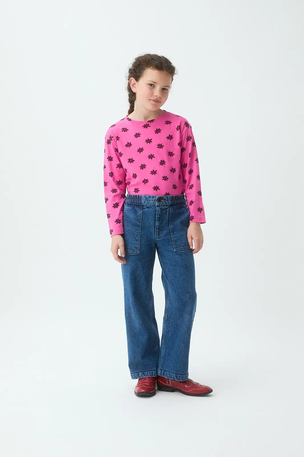 Camiseta de niña rosa de manga corta con estampado Daisy