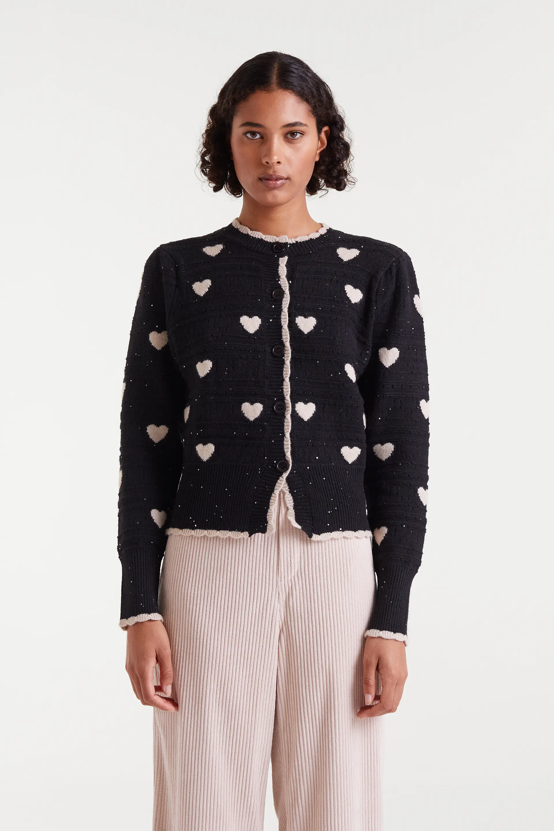 Cárdigan jacquard con estampado White Hearts
