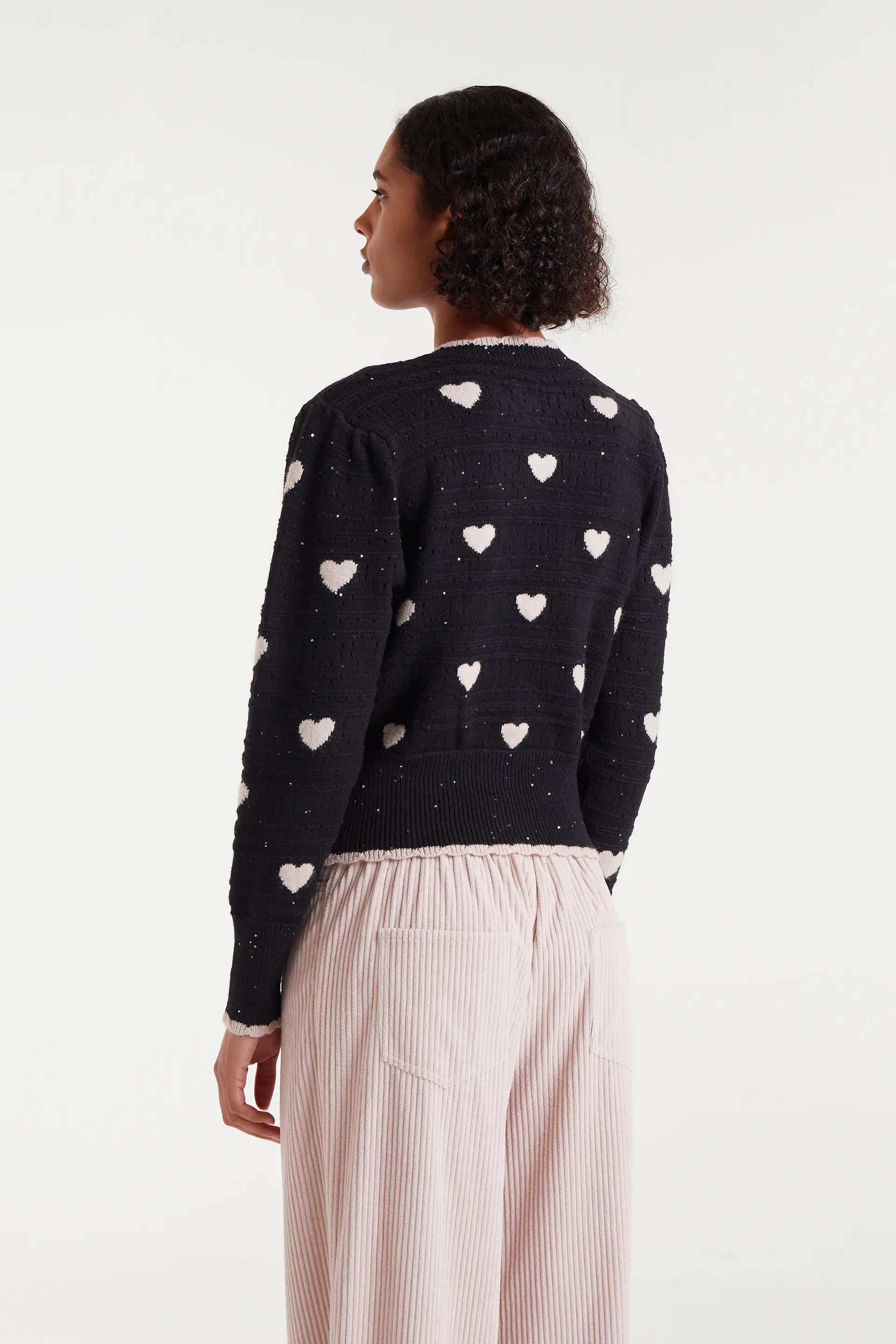 Cárdigan jacquard con estampado White Hearts - Image 3