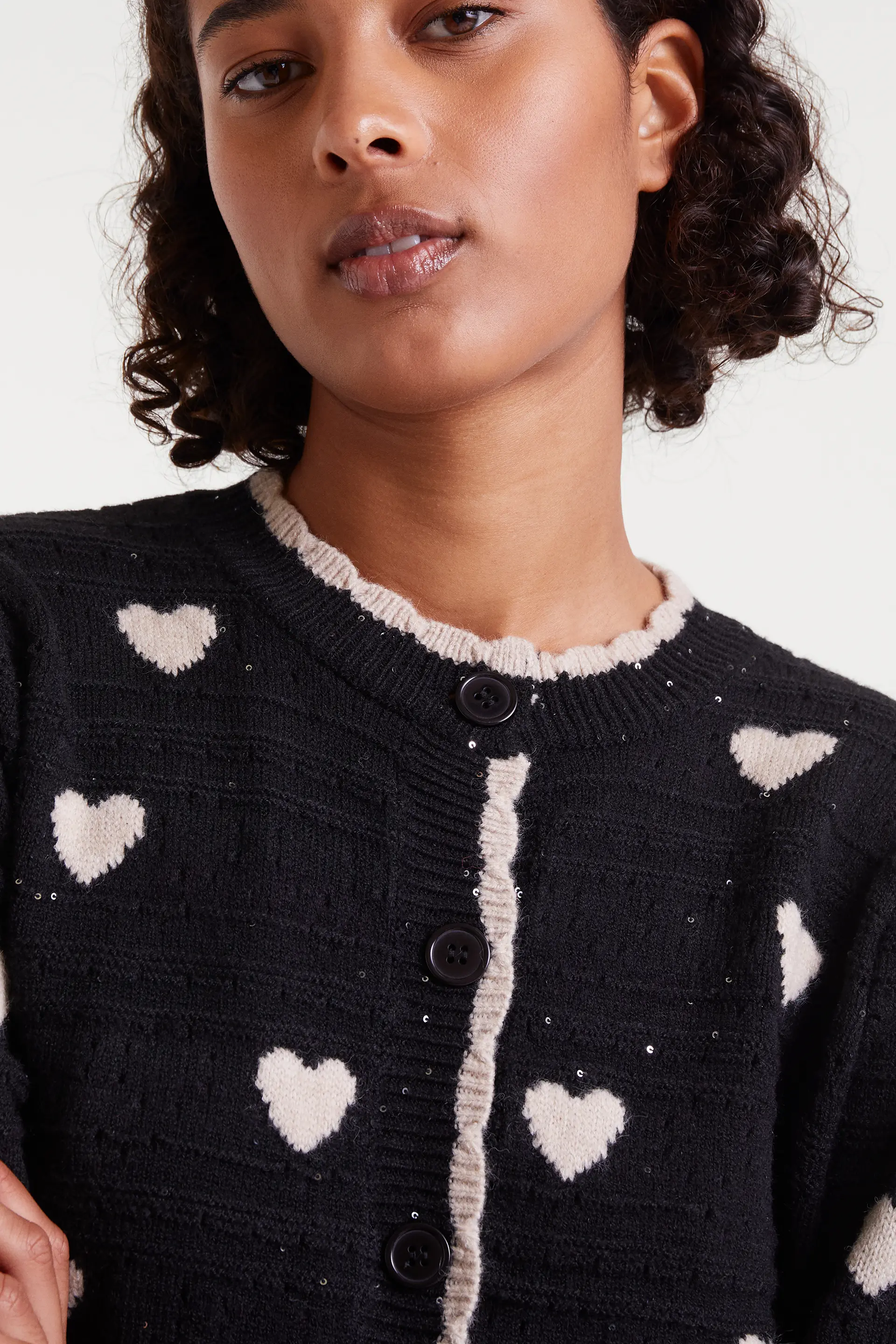 Cárdigan jacquard con estampado White Hearts - Image 4