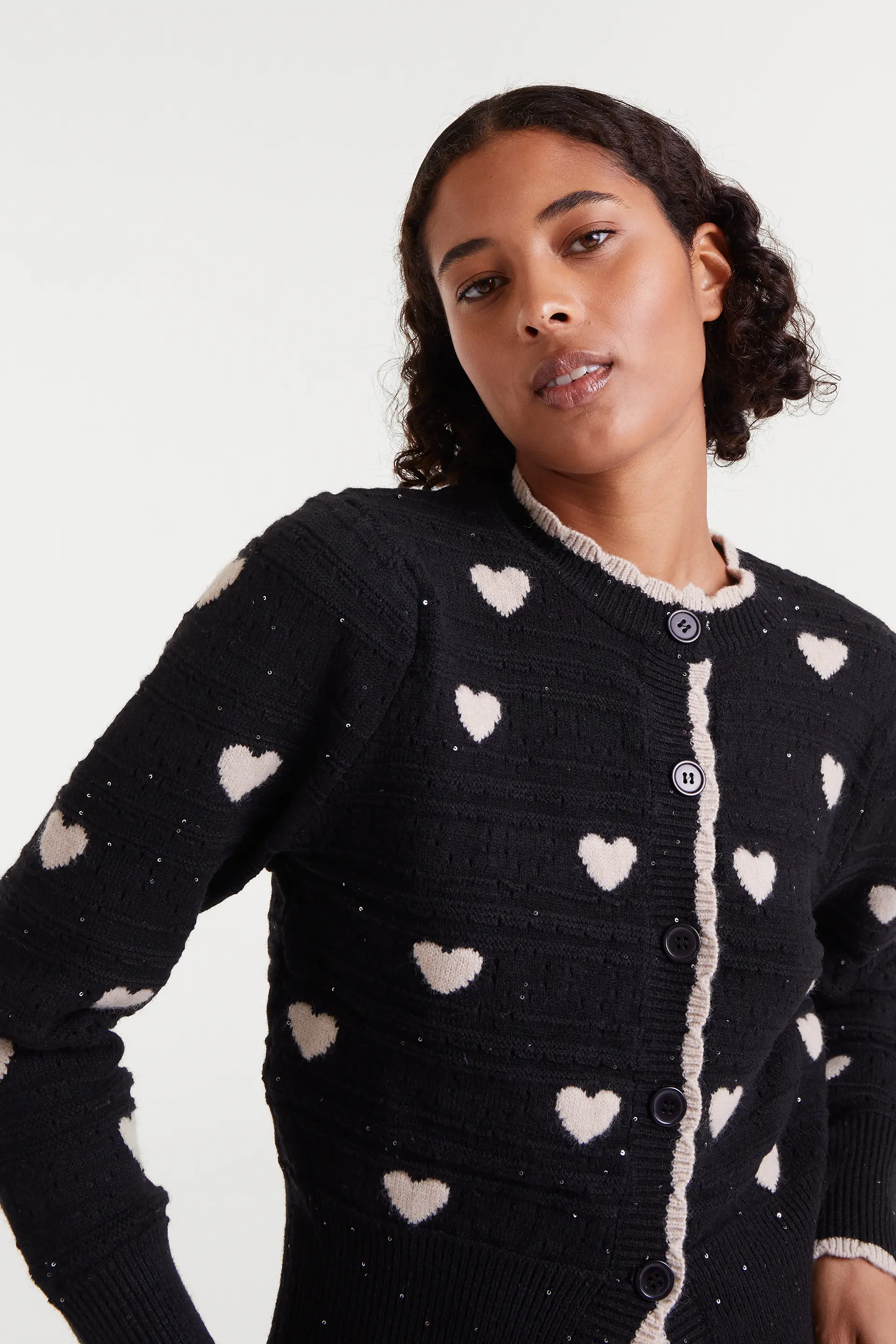 Cárdigan jacquard con estampado White Hearts - Image 6