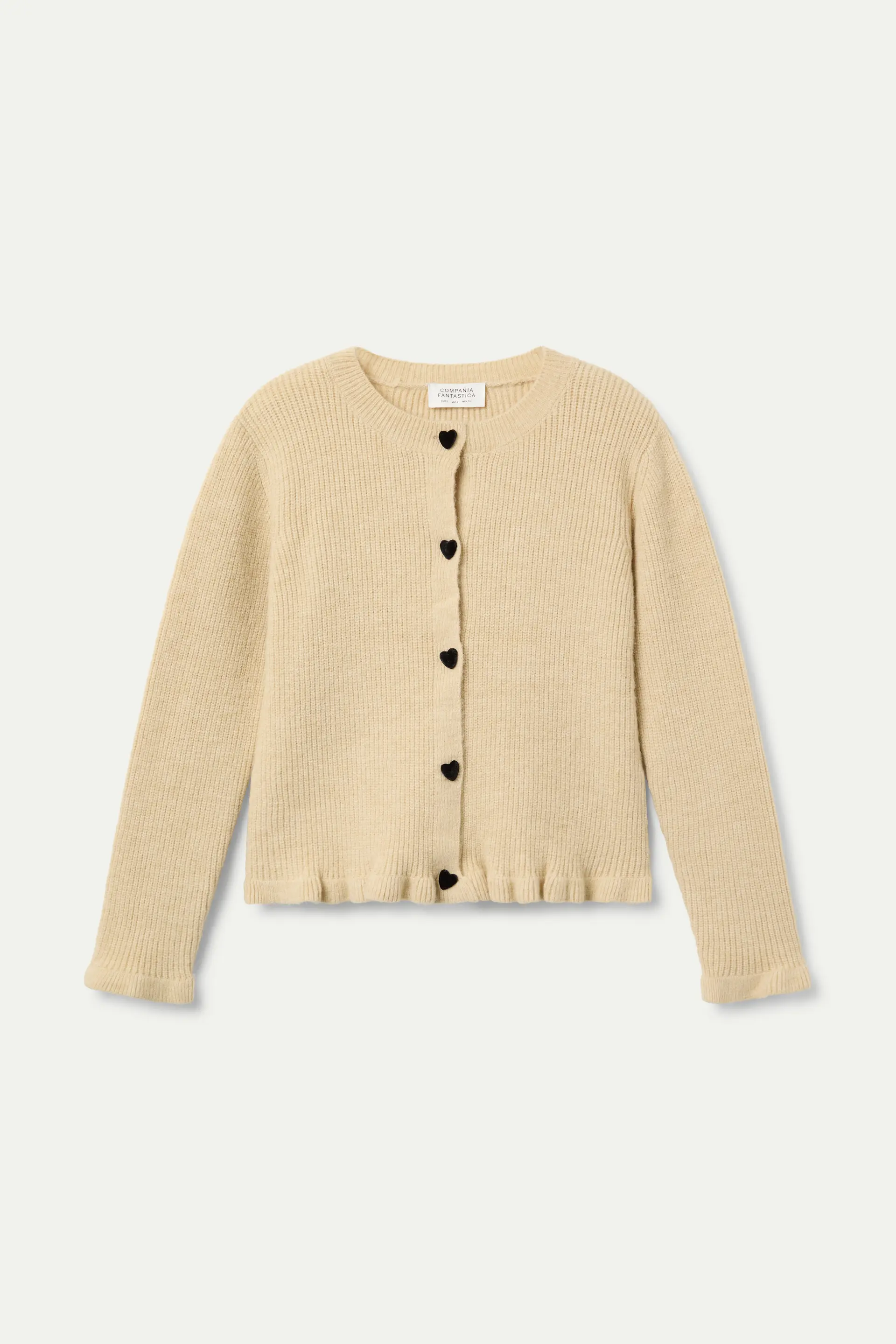 Cárdigan punto beige con detalle de corazones - Image 6
