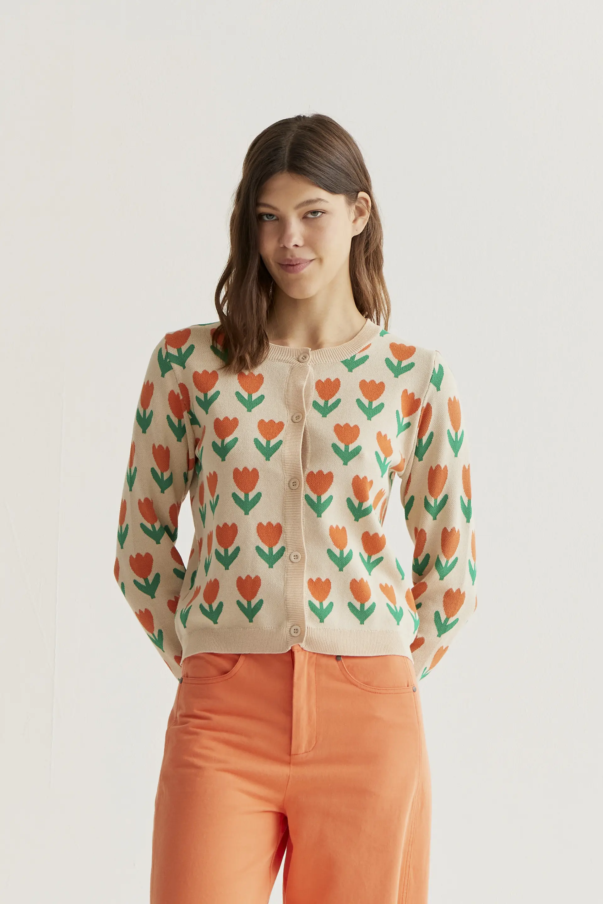 Cárdigan punto con estampado Orange Tulip
