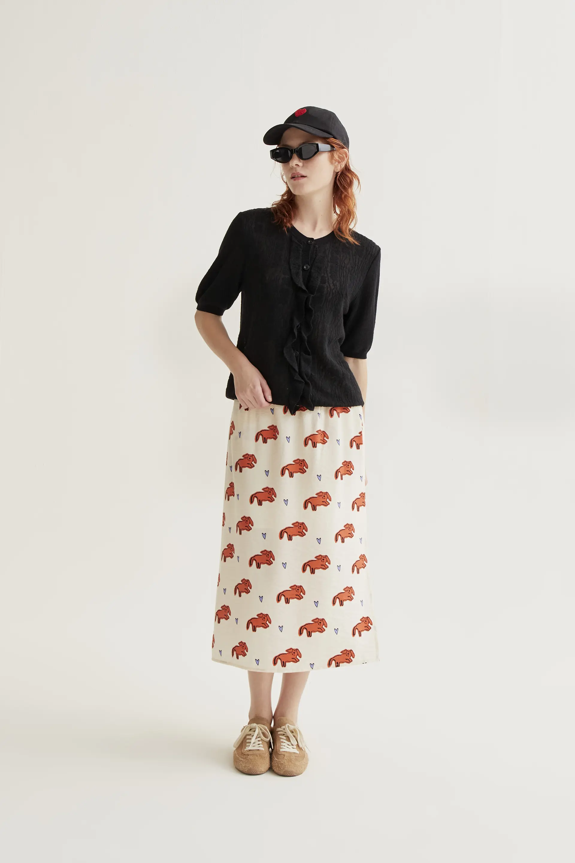 Cárdigan punto floral negro con volantes - Image 4