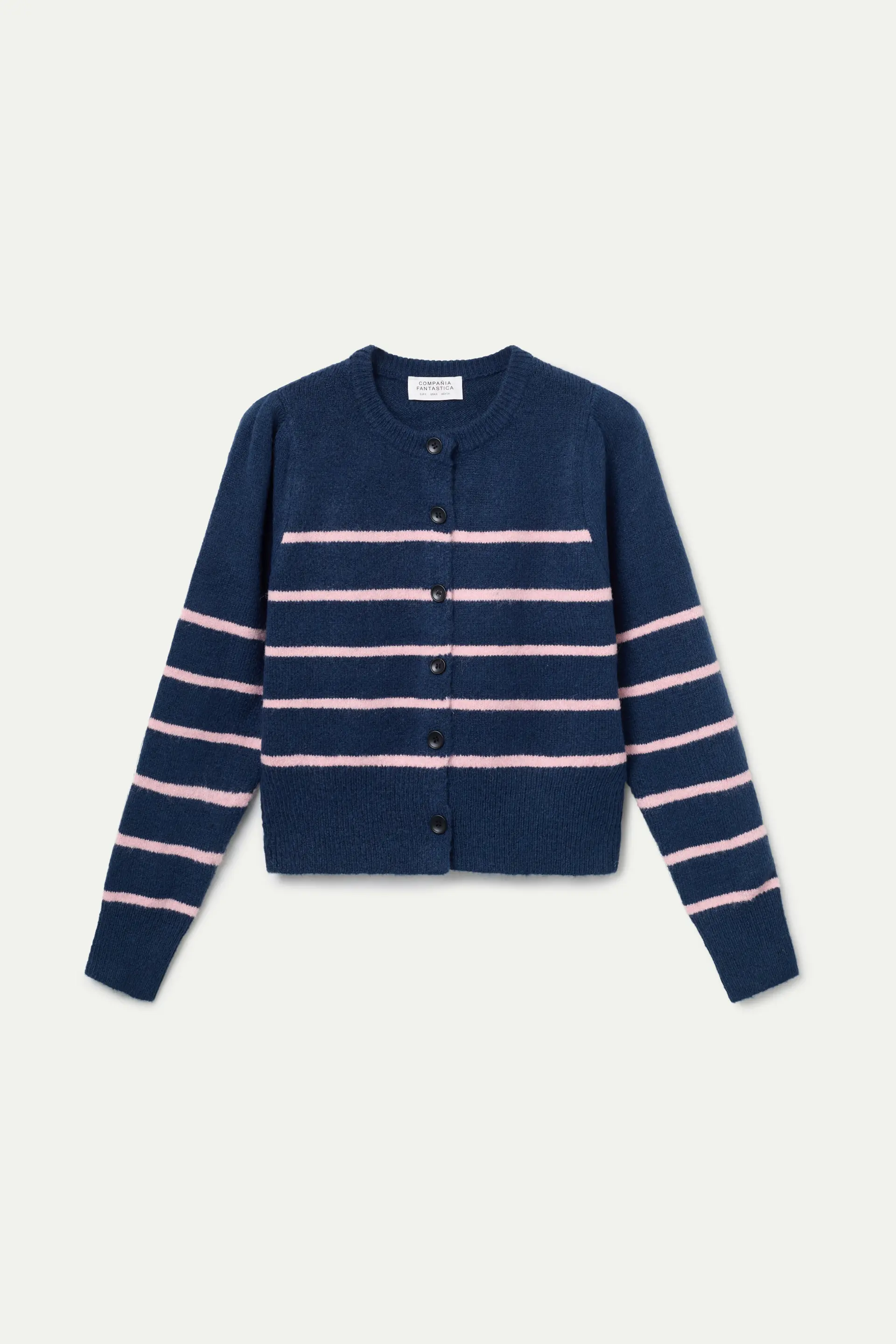 Cárdigan punto rayas marinera navy blue y rosa - Image 2