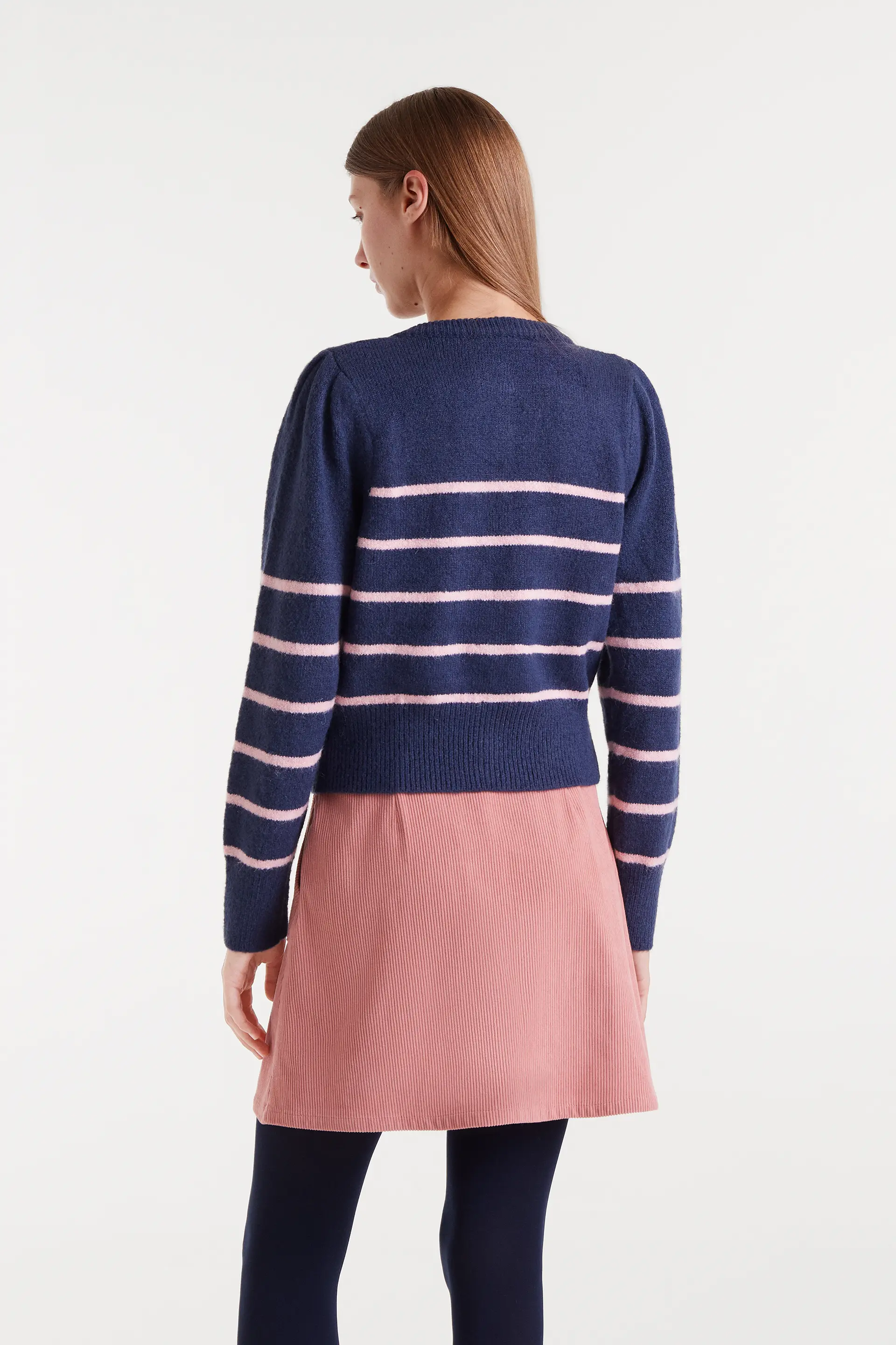 Cárdigan punto rayas marinera navy blue y rosa - Image 3