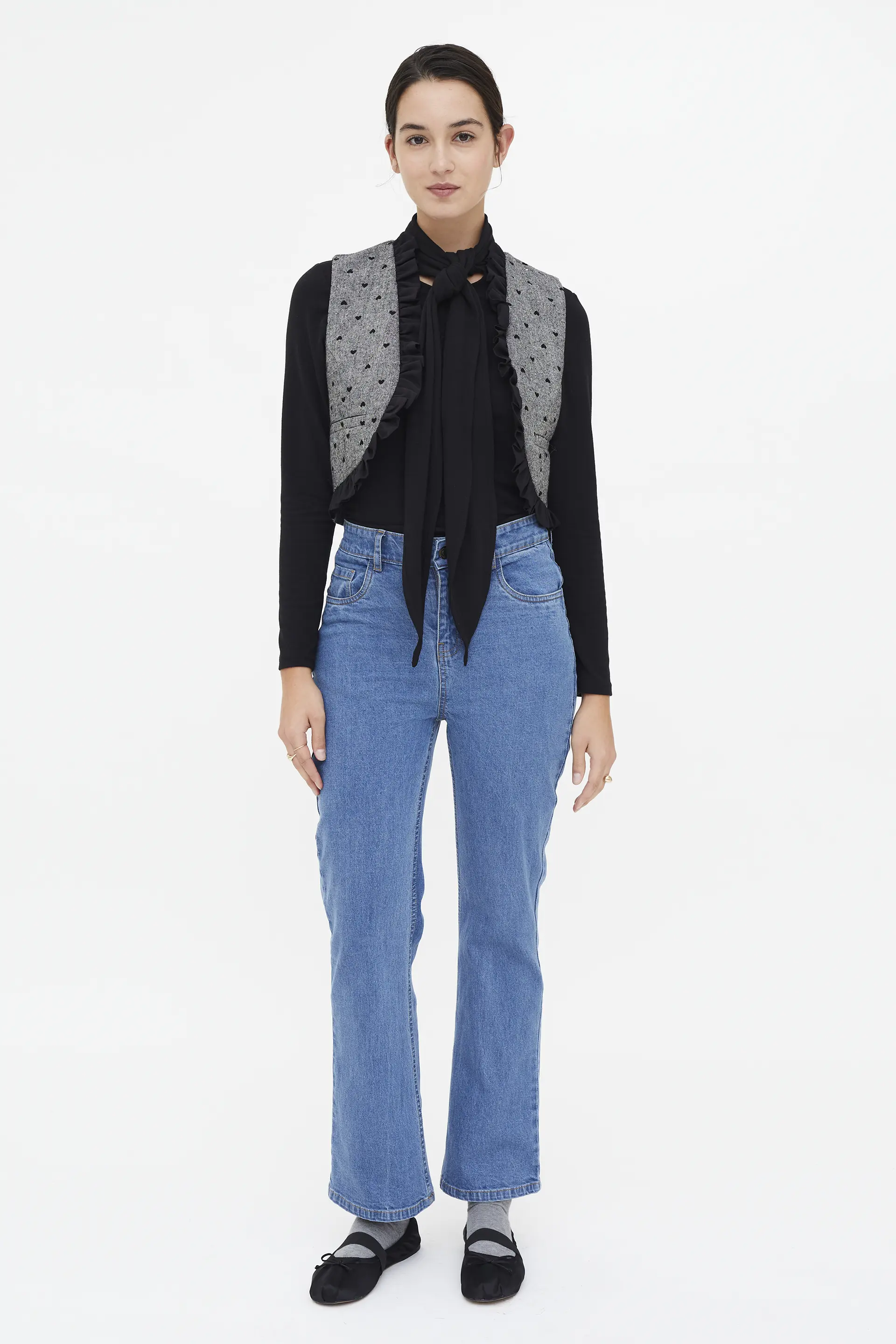 Chaleco tweed con estampado de corazones negro - Image 4