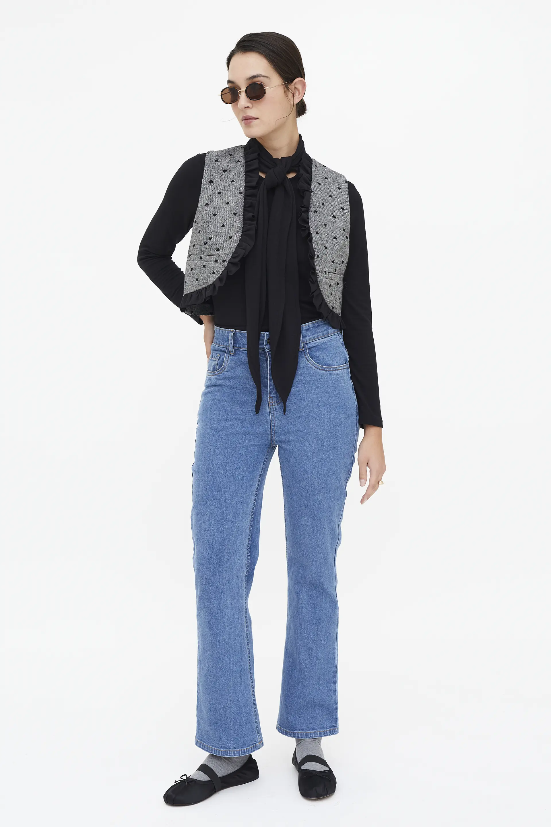 Chaleco tweed con estampado de corazones negro - Image 5