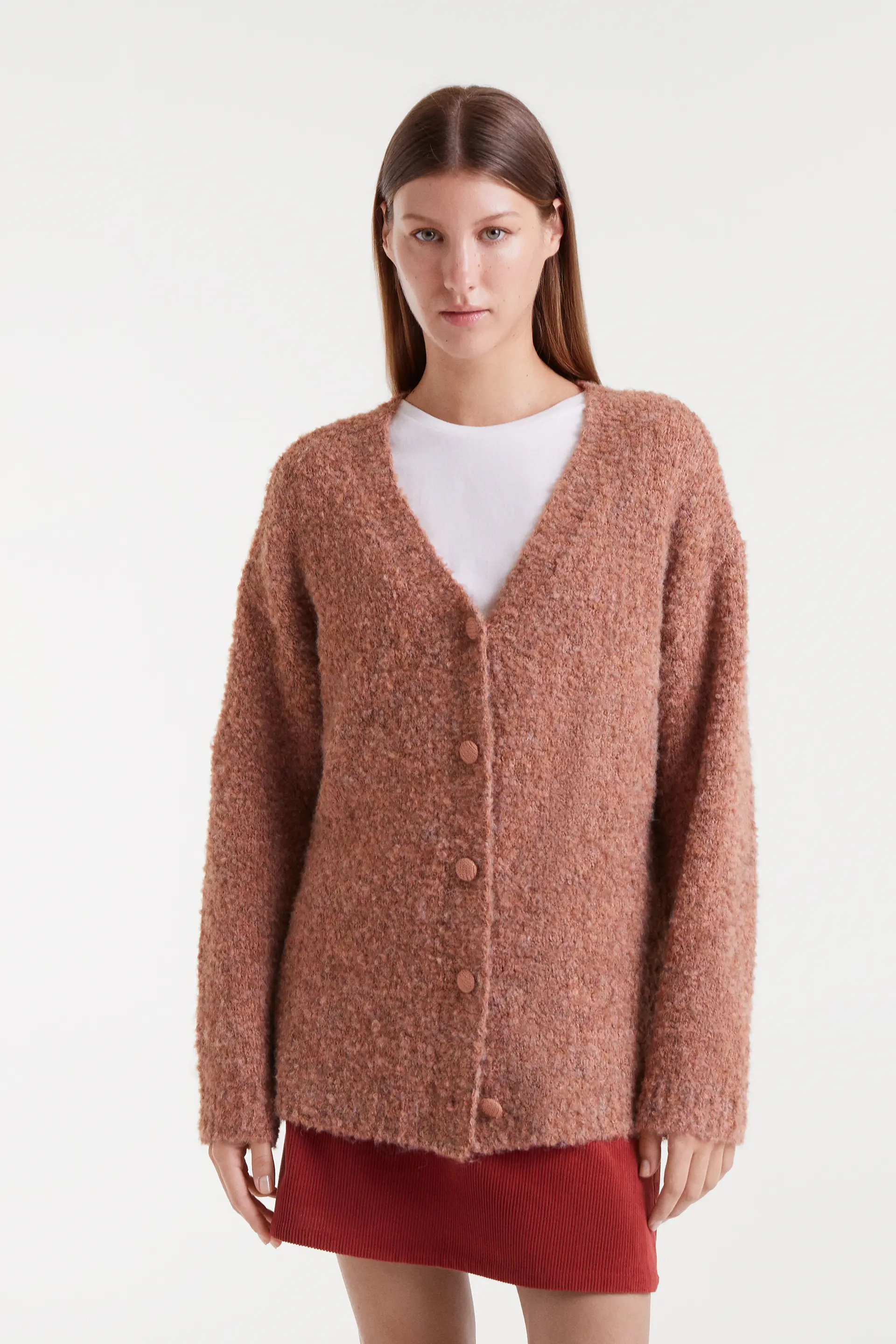 Chaqueta larga con textura camel