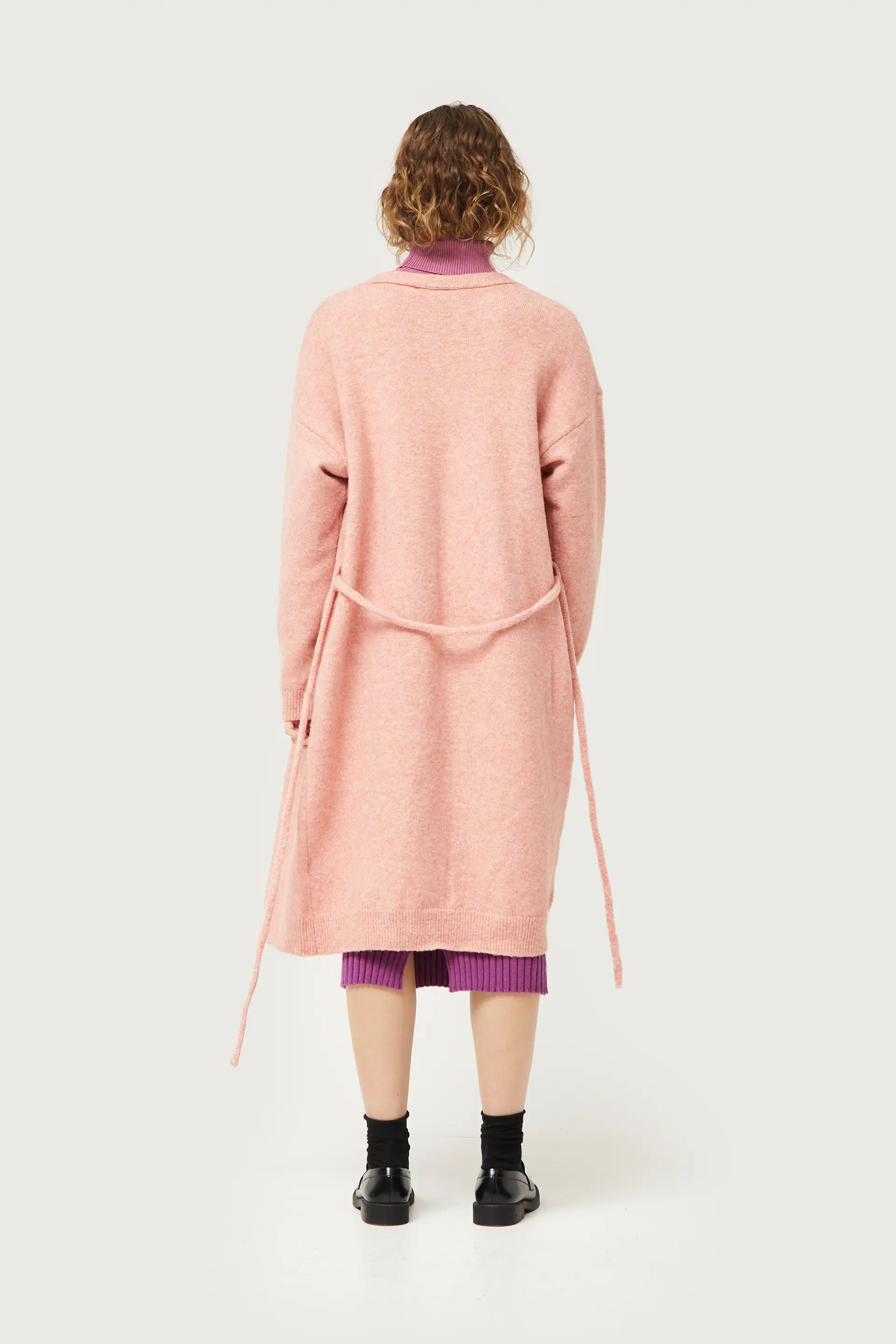 Chaqueta midi de punto rosa - Image 4