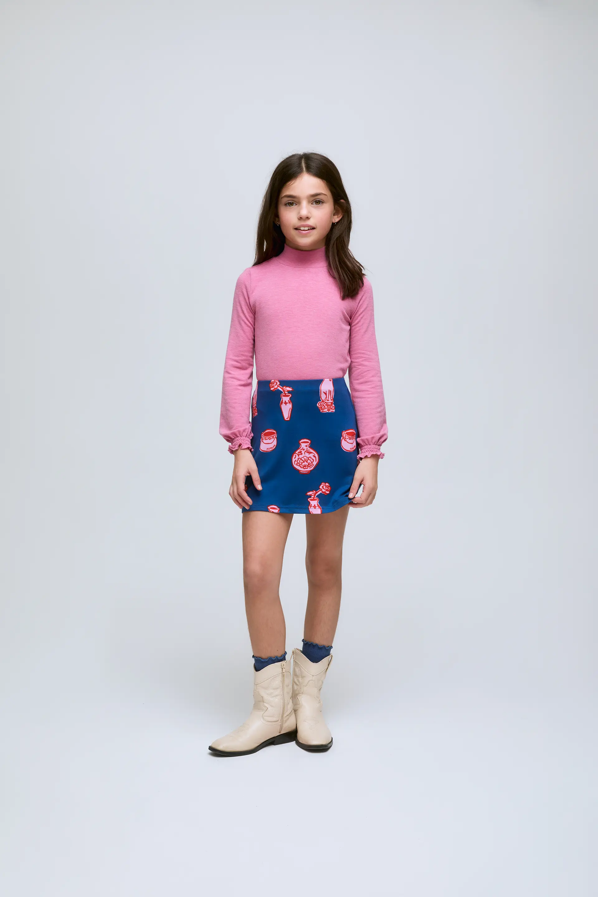 Falda corta de punto elástico con estampado Porcelain.