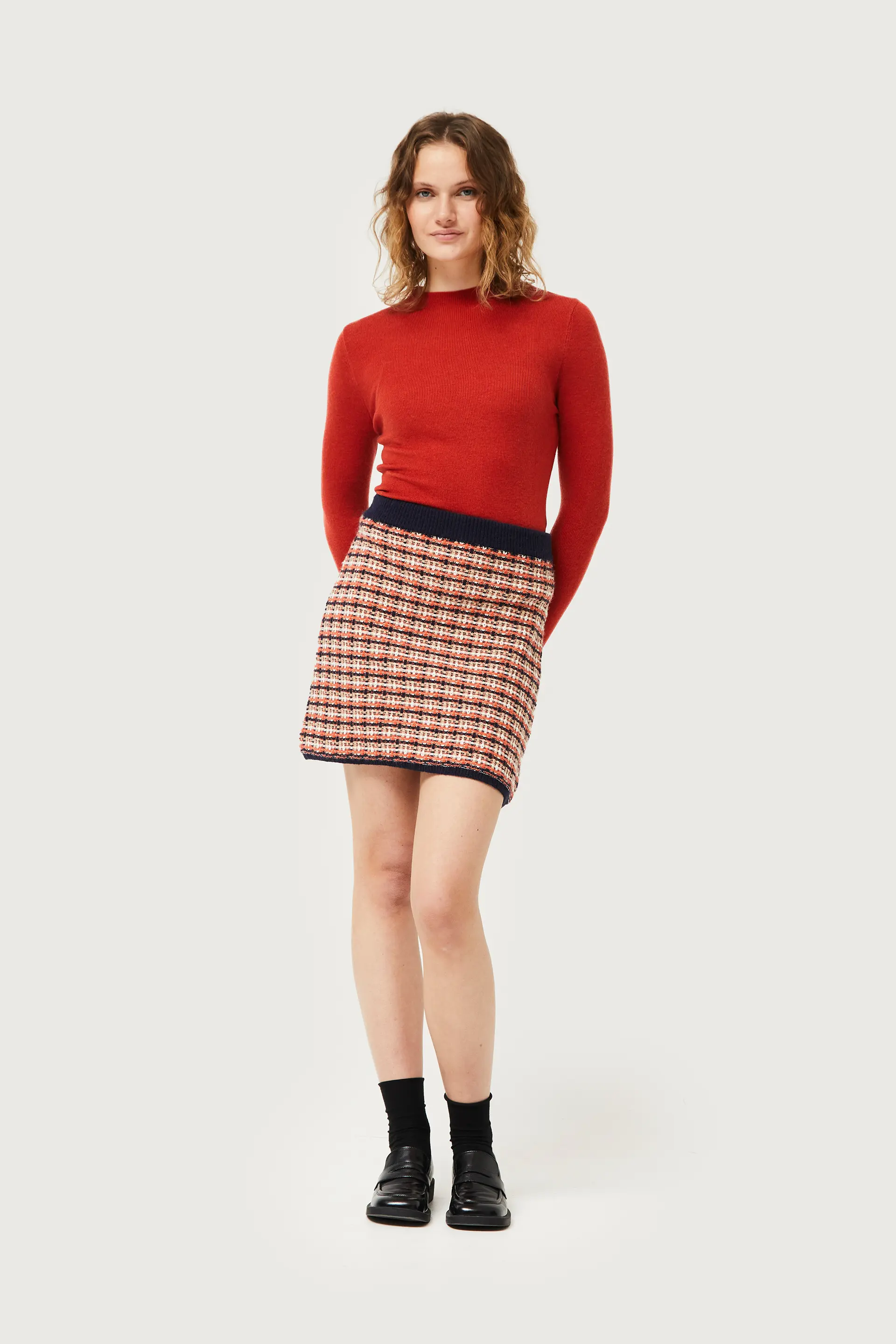 Falda de punto con estampado de cuadros