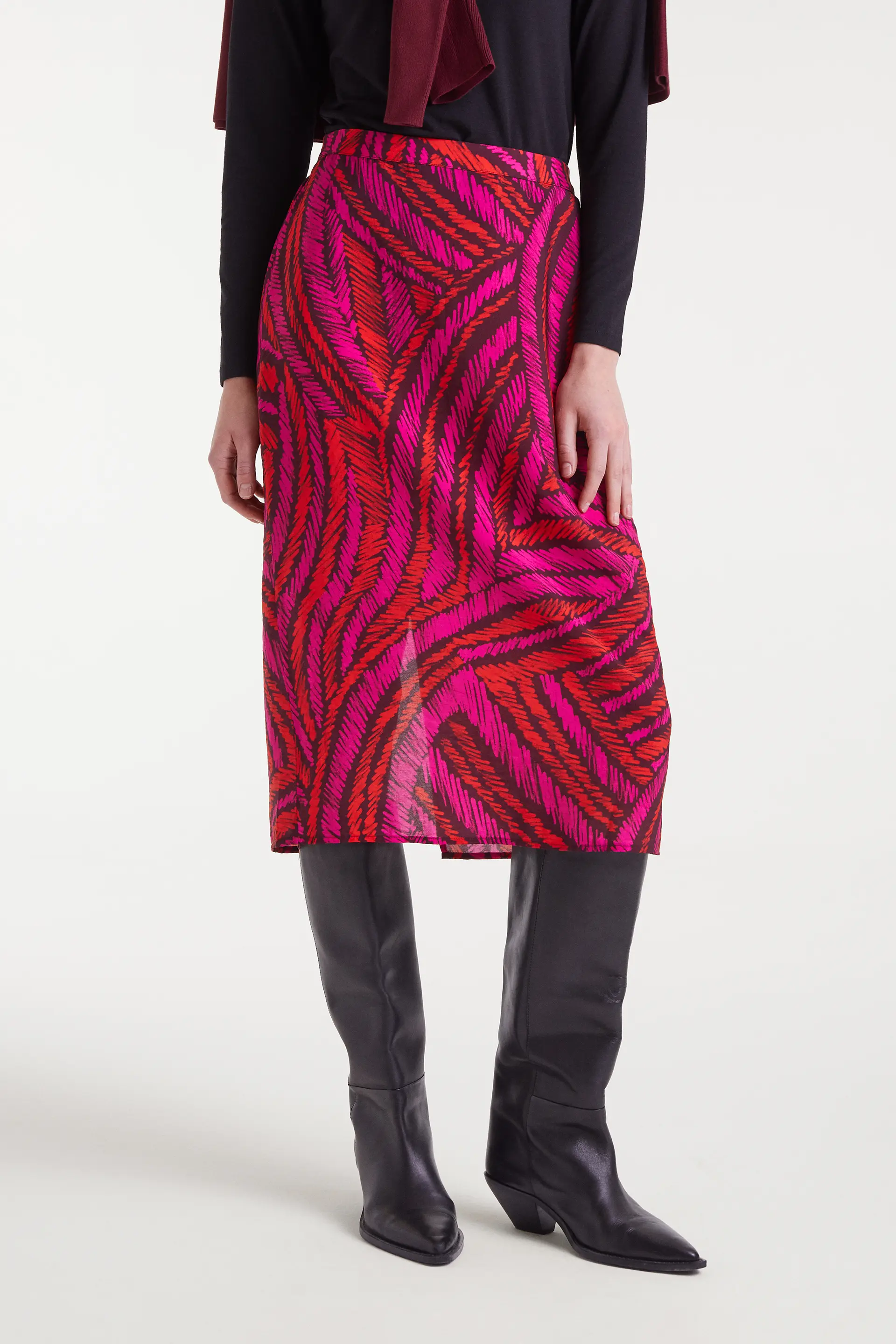 Falda midi crepé ligero con estampado Fedora
