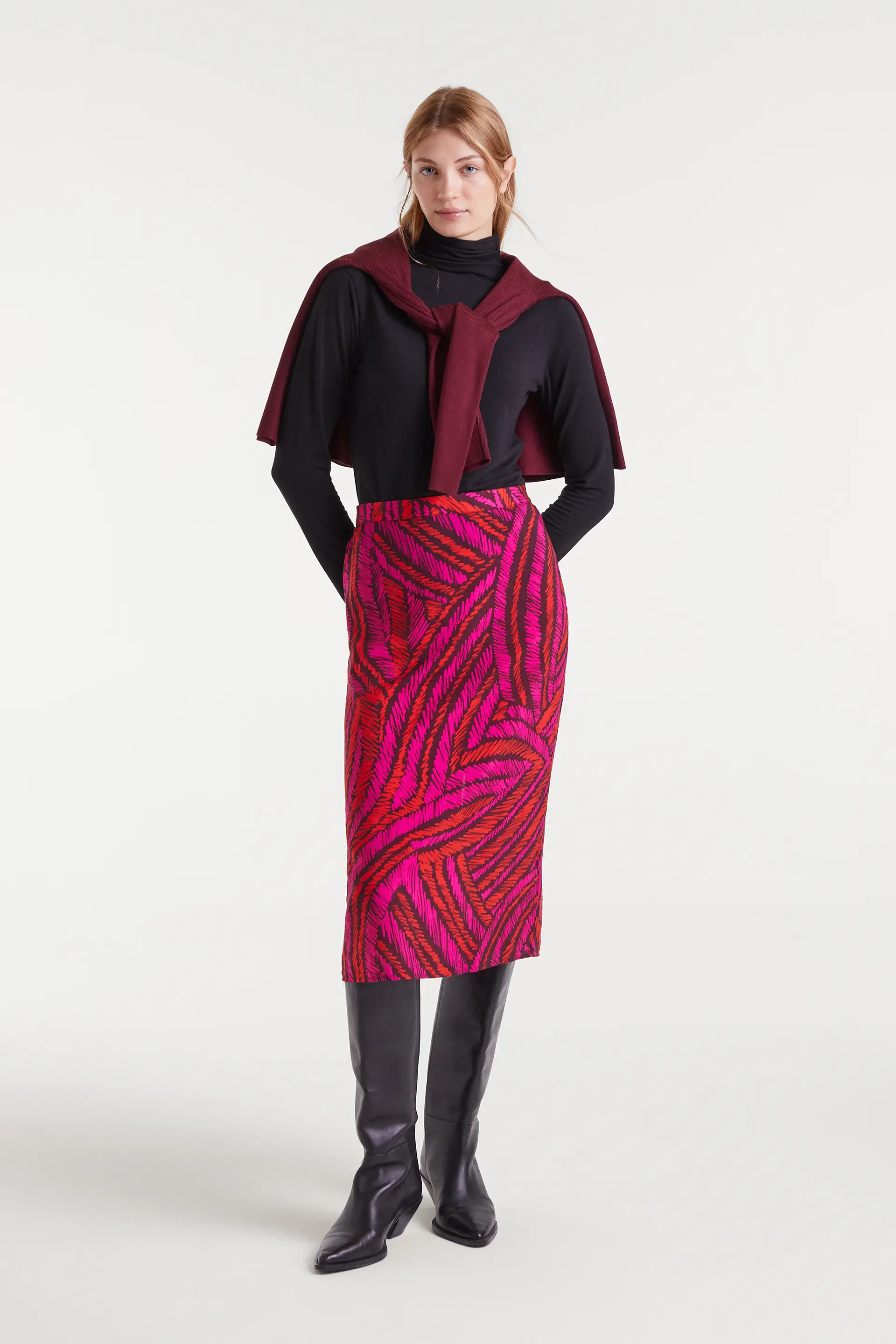 Falda midi crepé ligero con estampado Fedora - Image 5