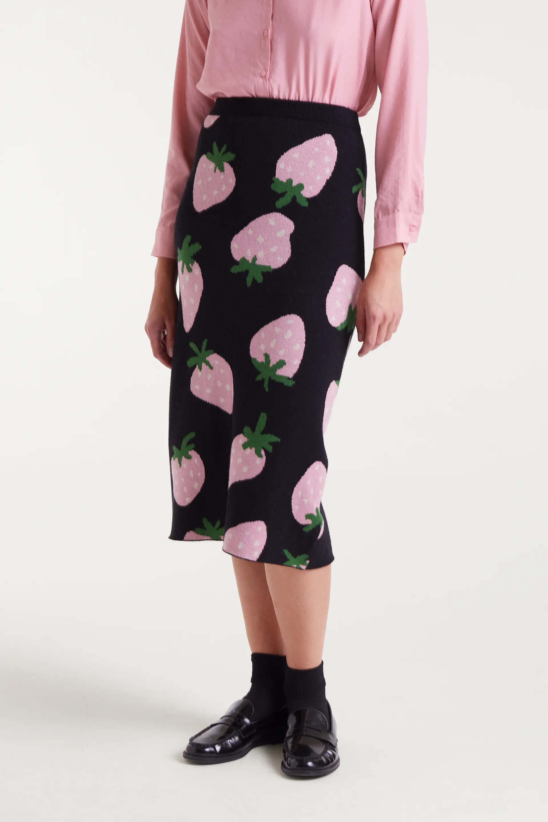Falda midi jacquard con estampado Morango