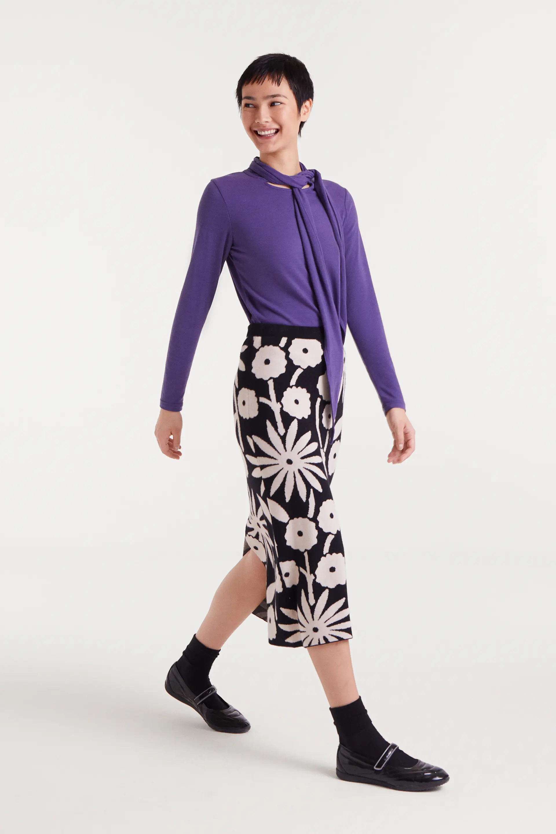 Falda midi jacquard con estampado Tofu - Image 6