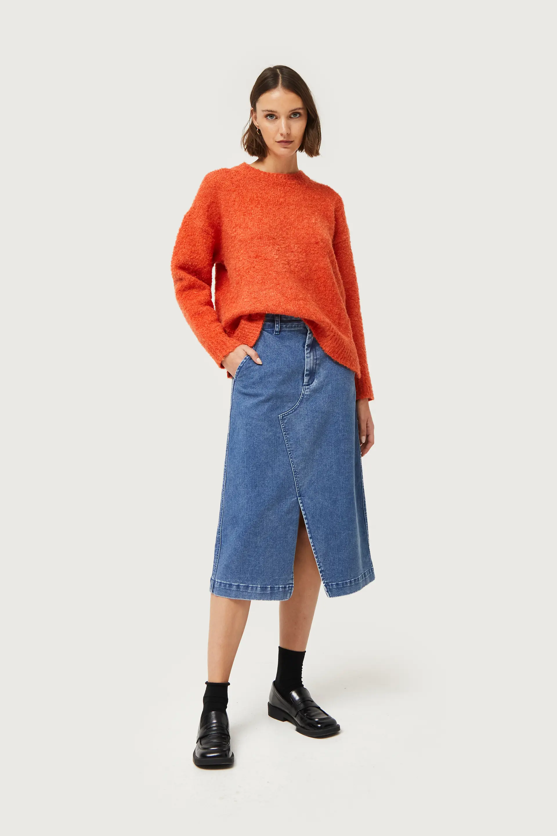 Falda midi vaquera azul
