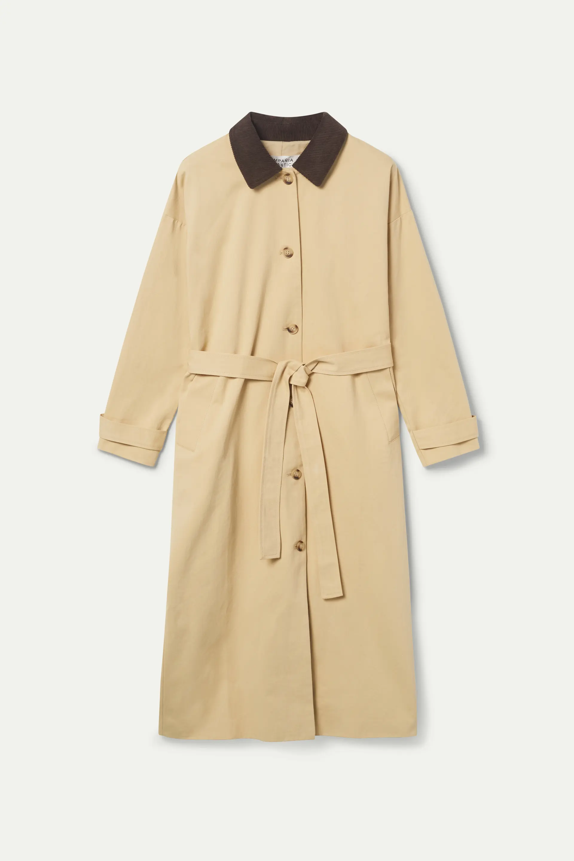Gabardina con cuello de pana beige - Image 2