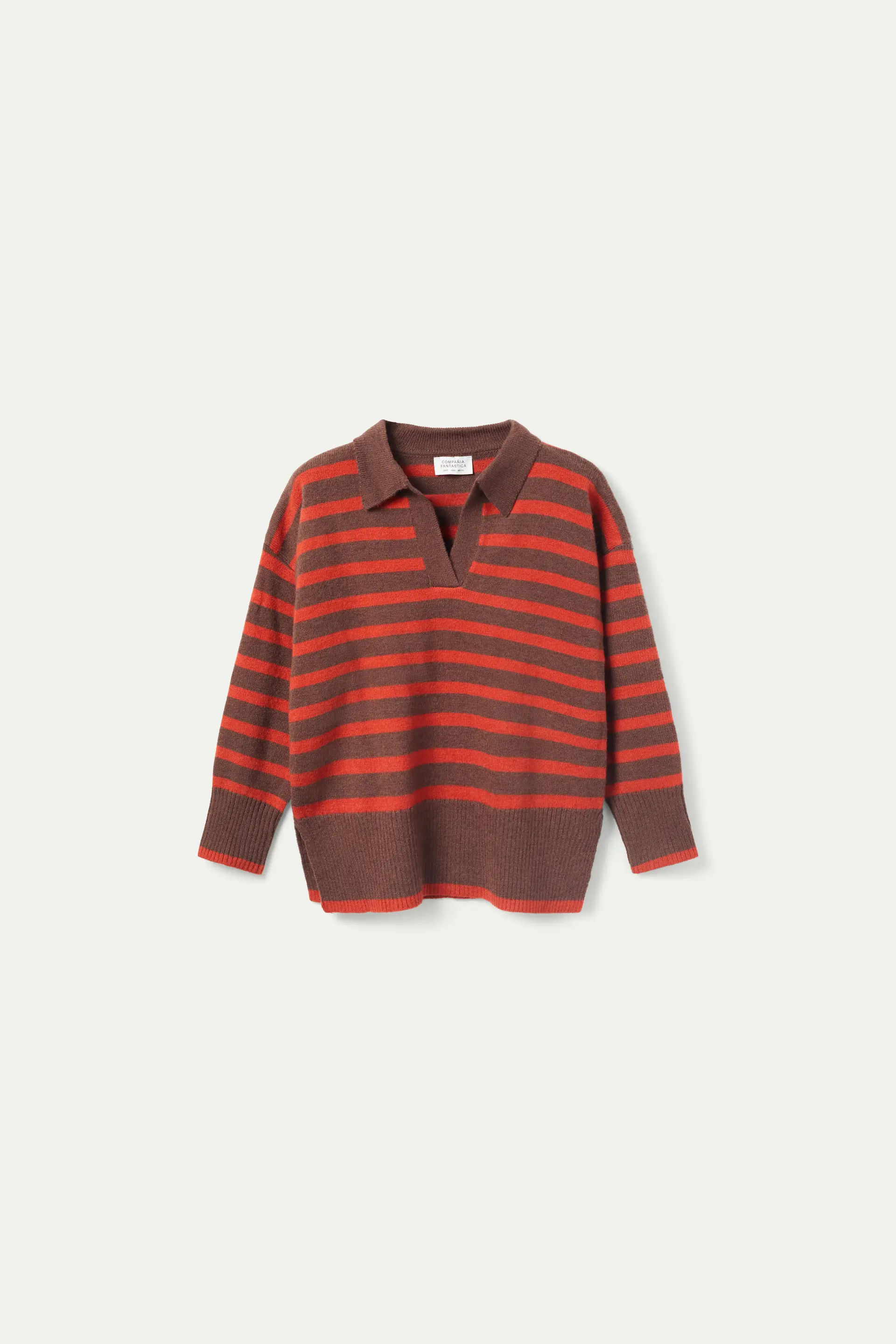 Jersey con cuello polo rayas marrones - Image 2