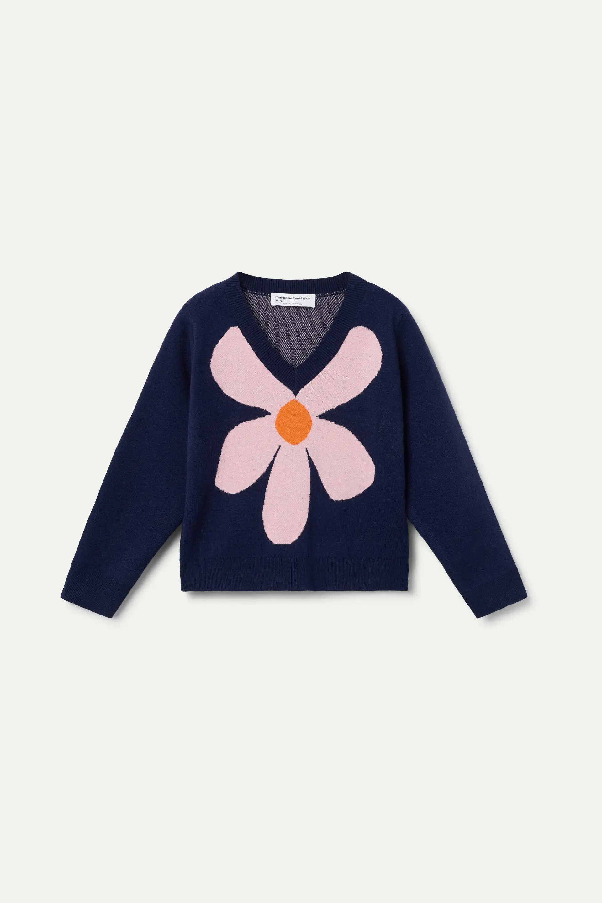 Jersey de niña de punto azul marino con print de flor - Image 2