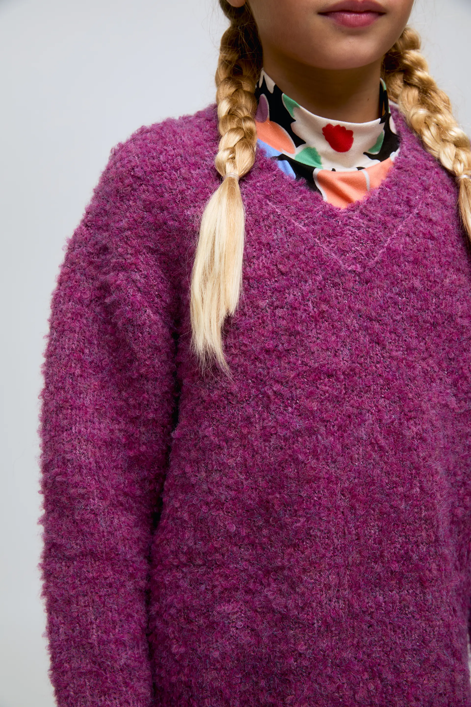 Jersey de niña de punto berenjena con textura - Image 3