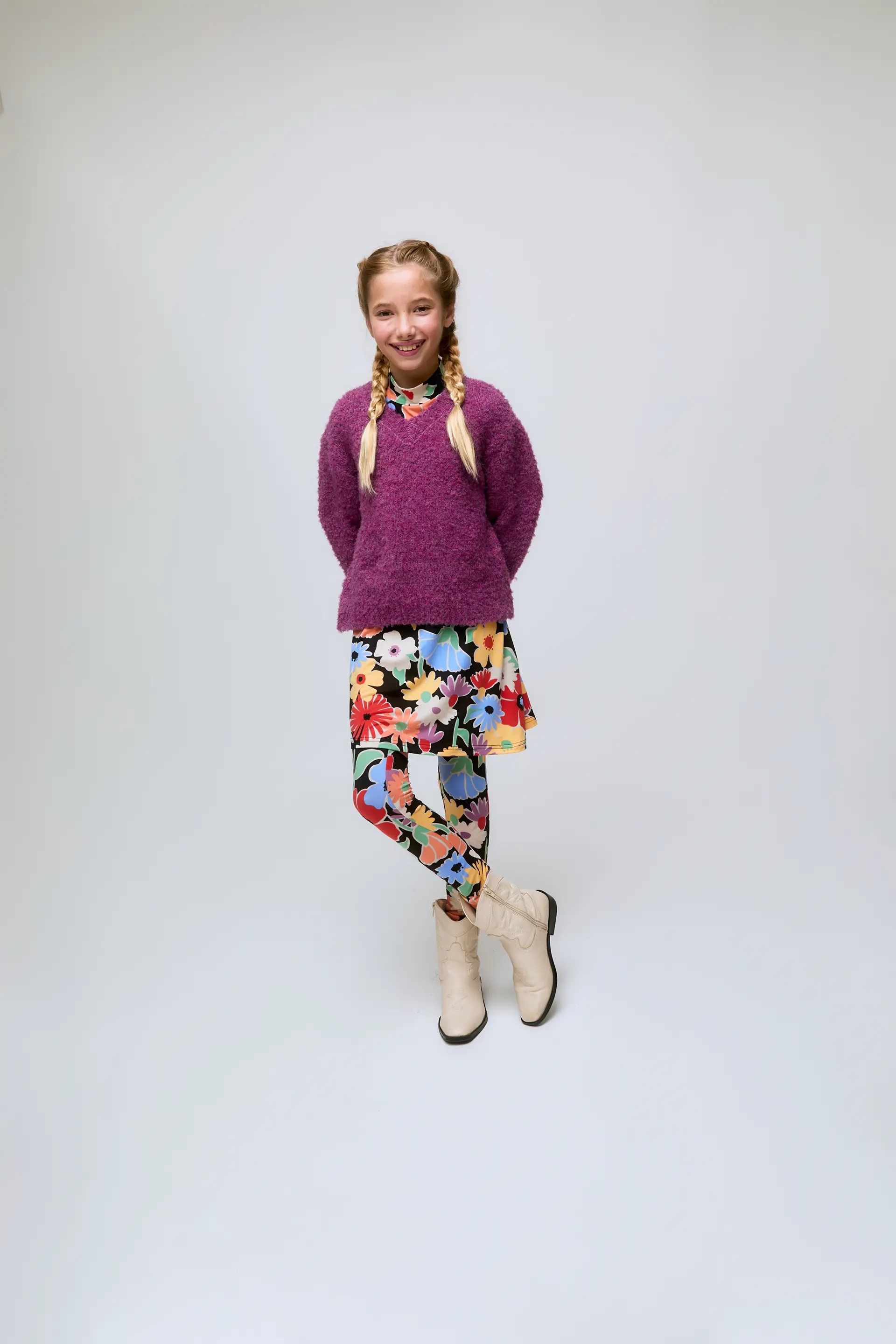 Jersey de niña de punto berenjena con textura - Image 4