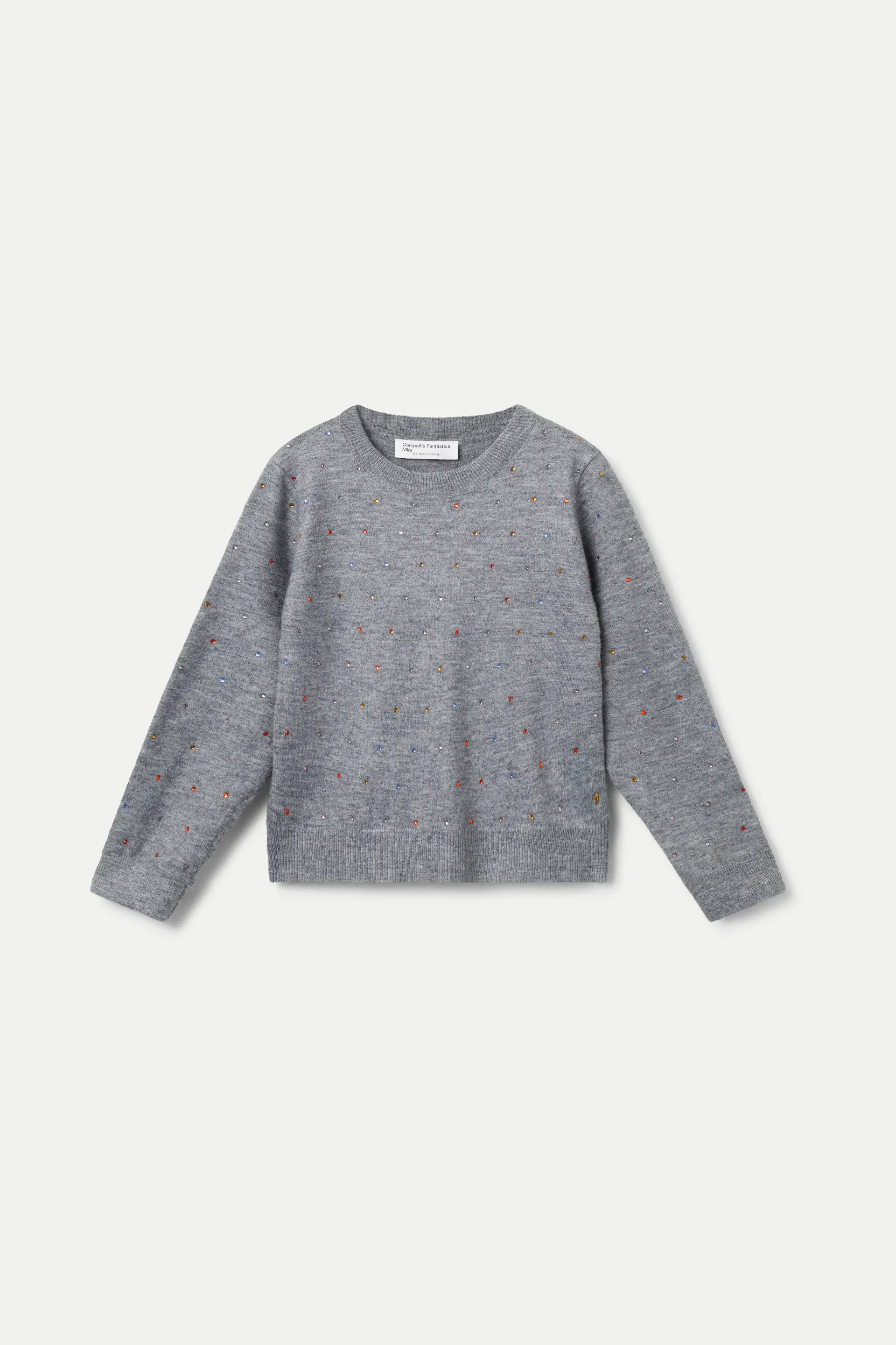 Jersey de niña de punto gris con pequeños apliques de brillos. - Image 2