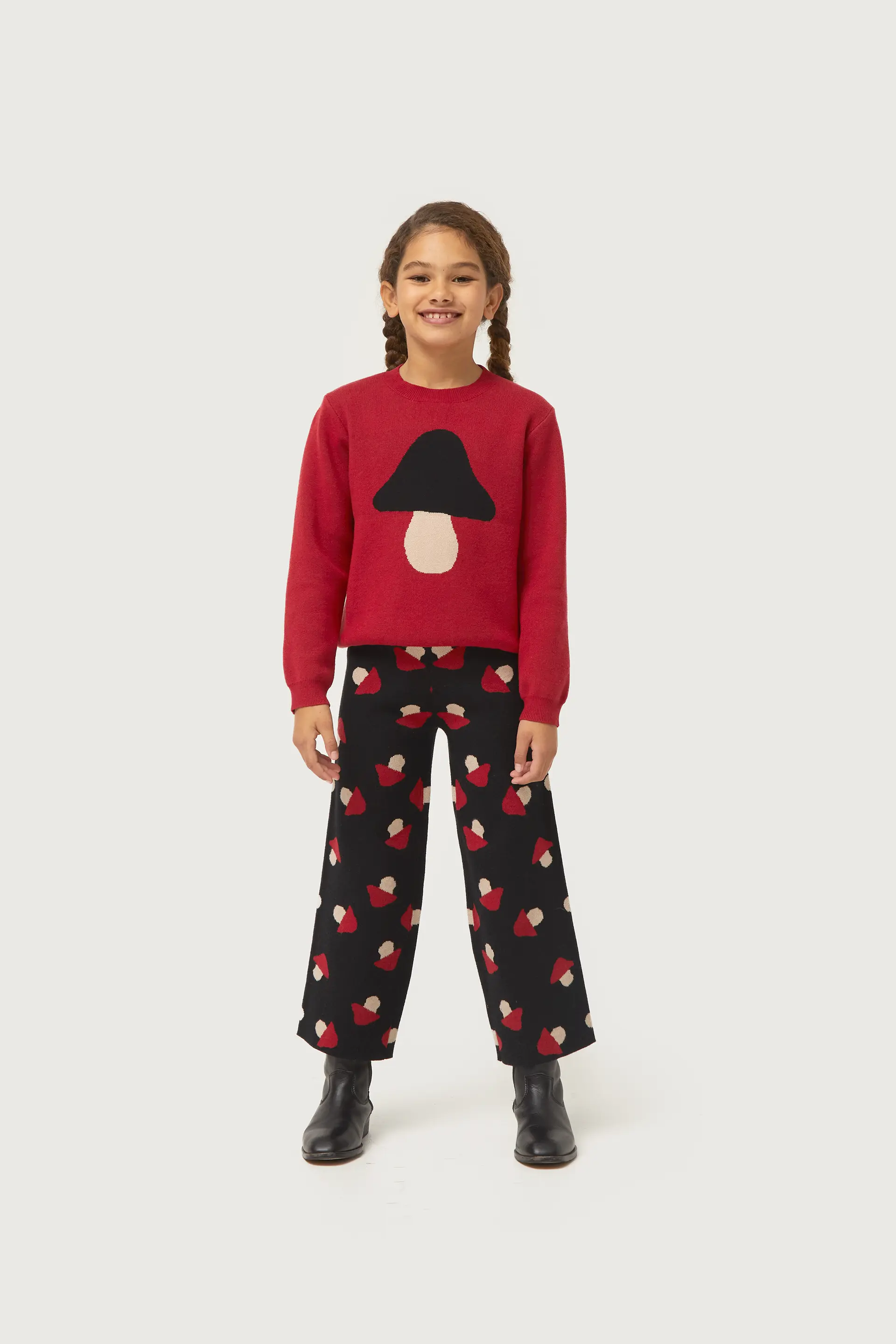 Jersey de niña de punto jacquard con print de seta
