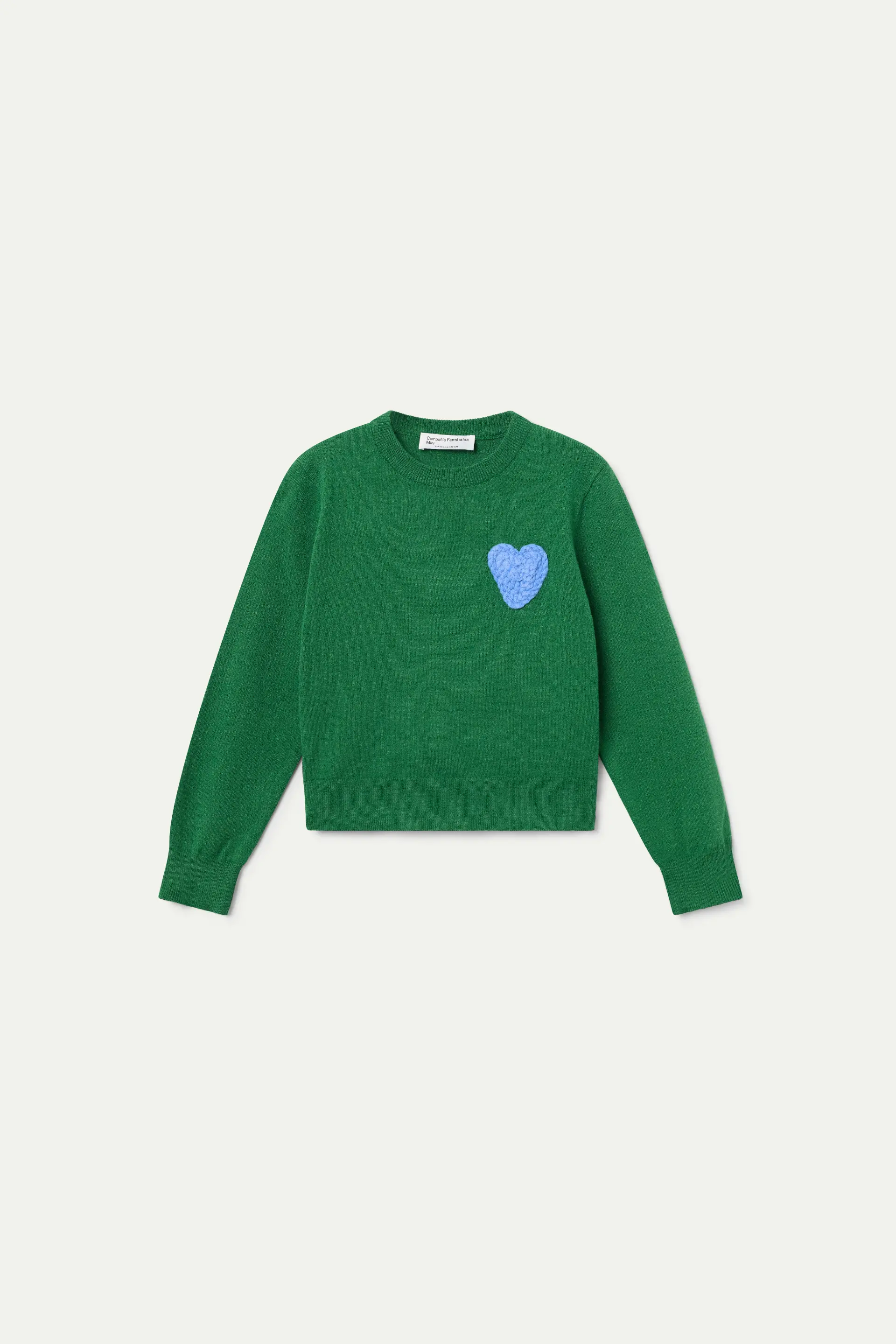 Jersey de niña de punto verde con bordado corazón azul - Image 2