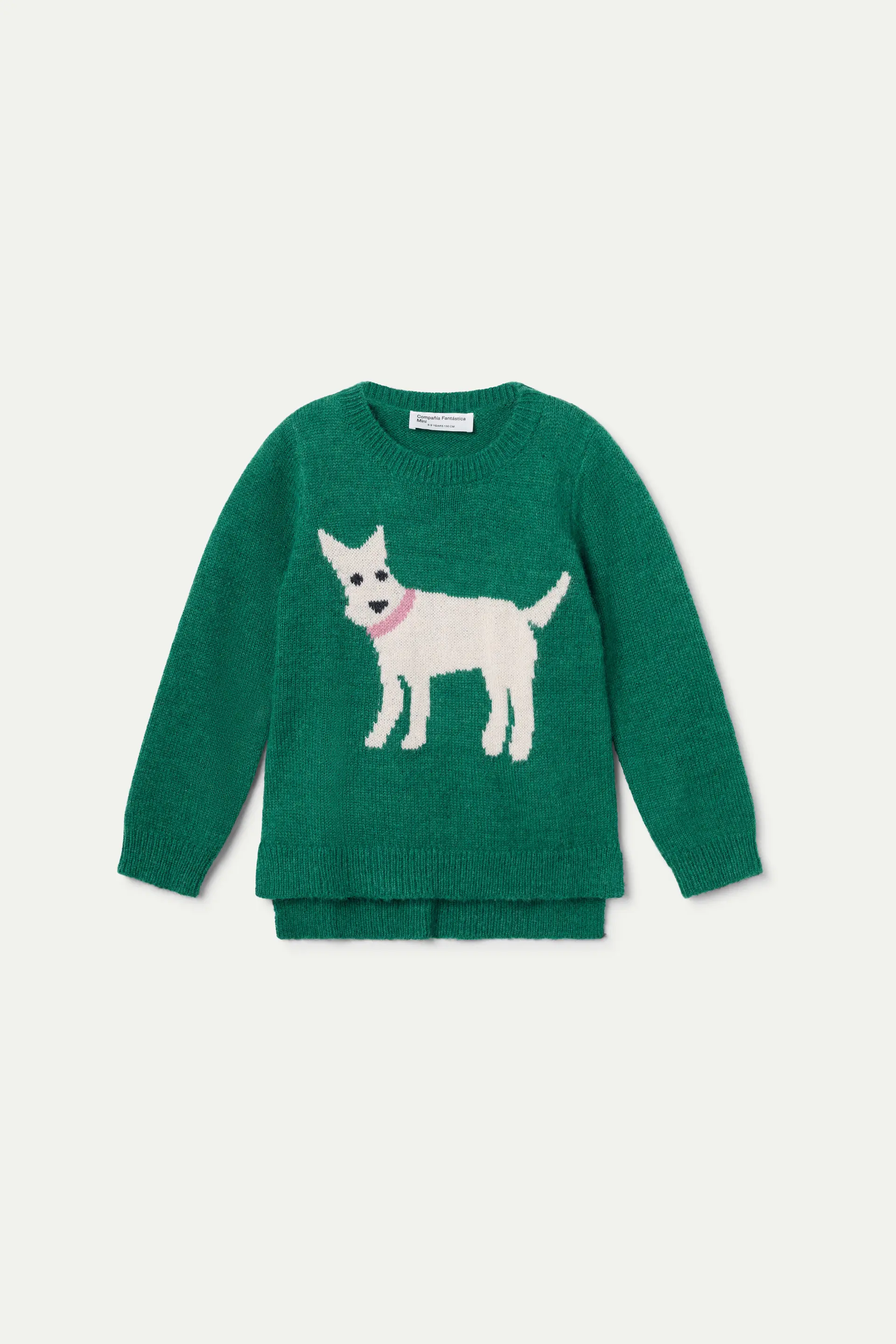 Jersey de niña de punto verde con print de perro - Image 2