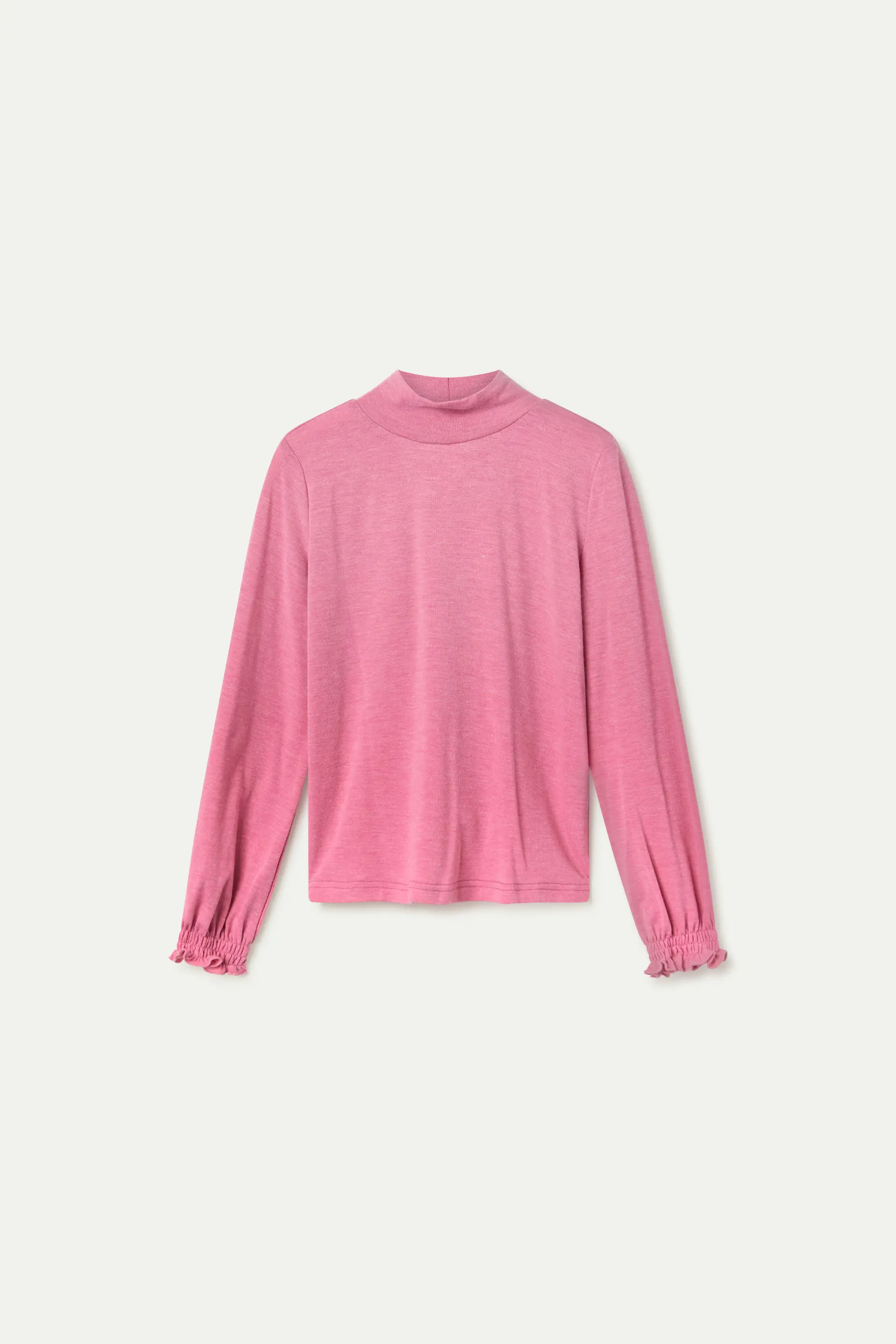 Jersey de niña rosa de cuello alto y puños fruncidos - Image 2