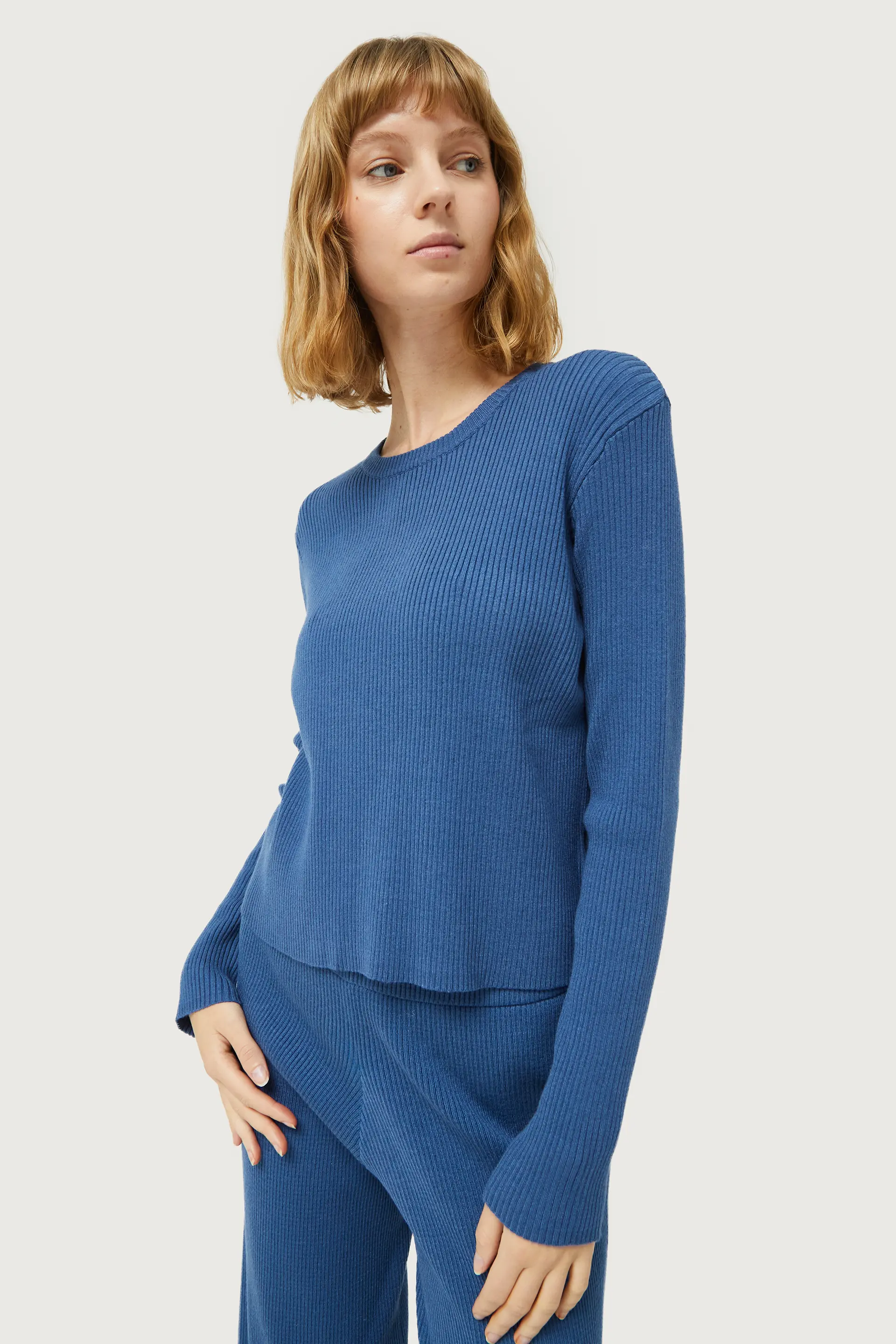 Jersey de punto canalé azul - Image 3