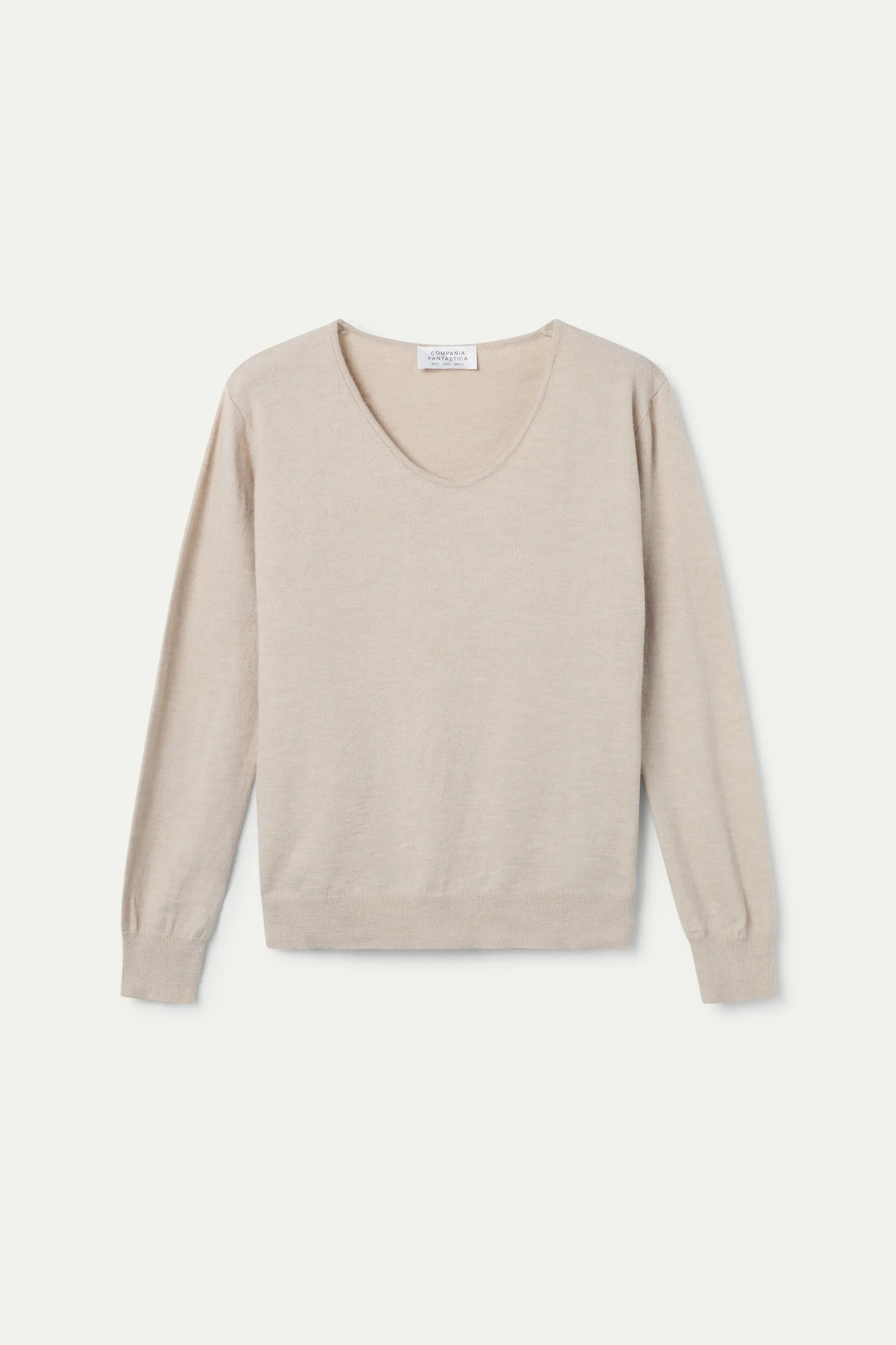 Jersey de punto cuello pico beige - Image 2