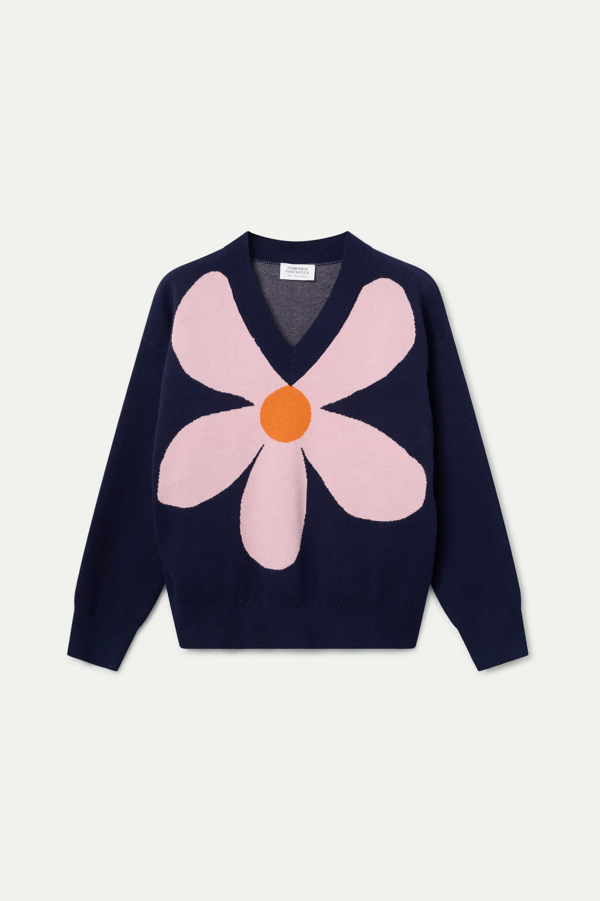 Jersey de punto jacquard con estampado big navy blue flower - Image 2
