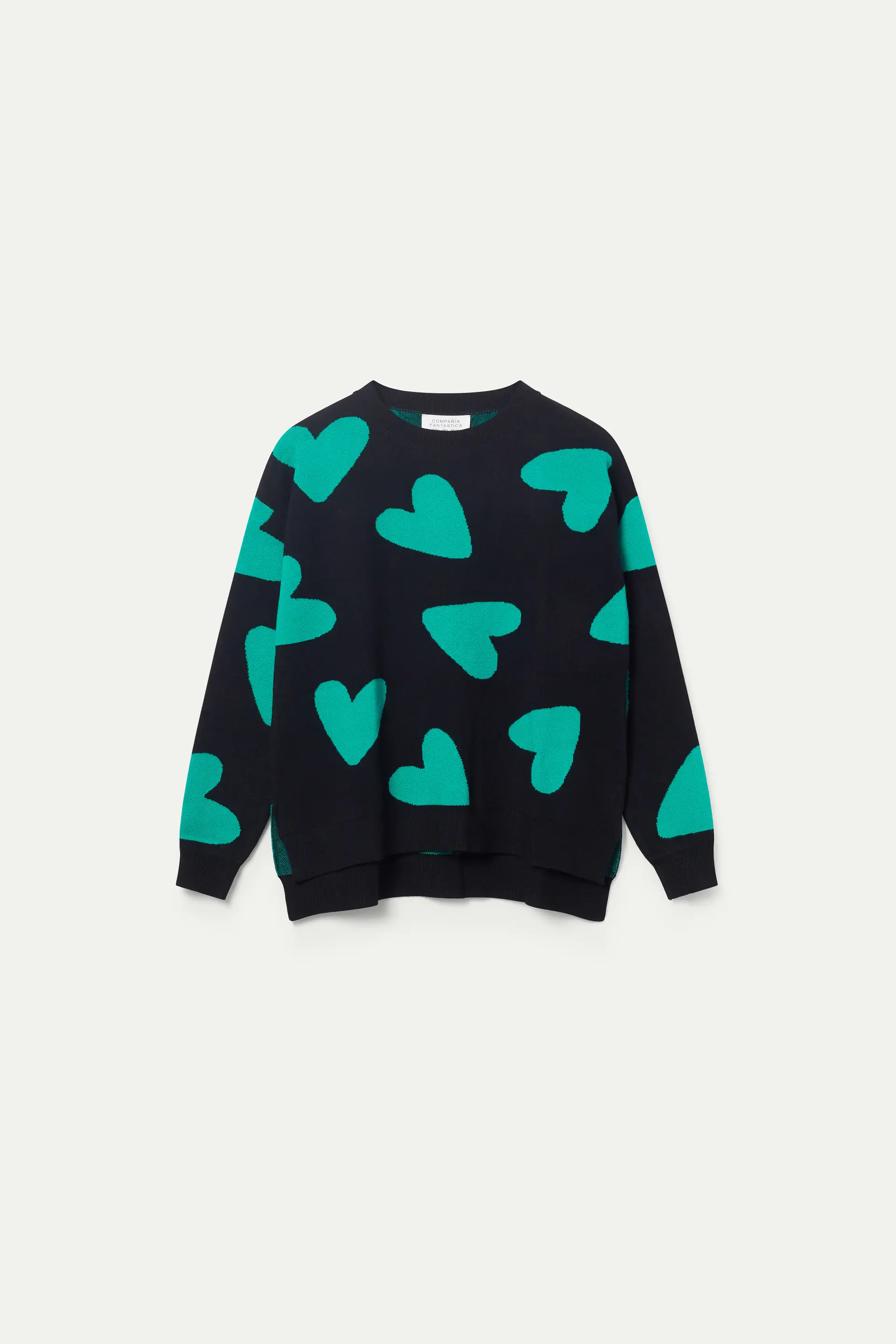 Jersey de punto jacquard de corazones negro - Image 2