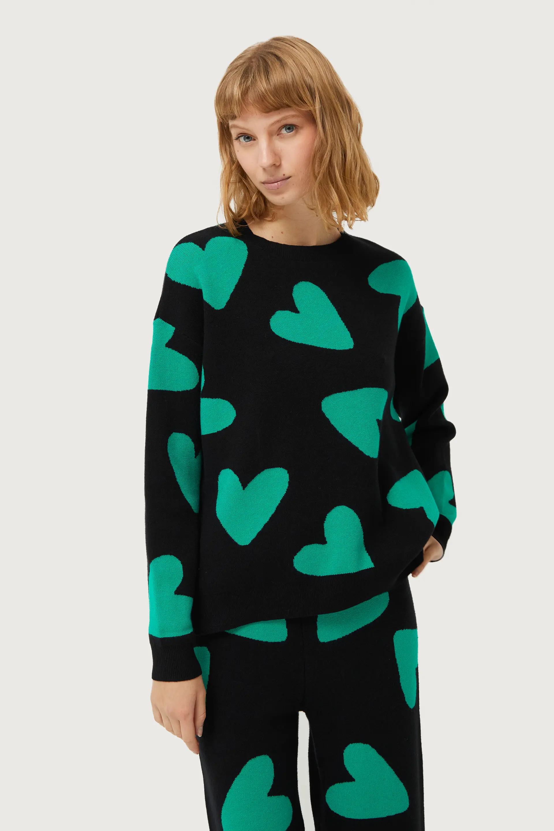 Jersey de punto jacquard de corazones negro - Image 3