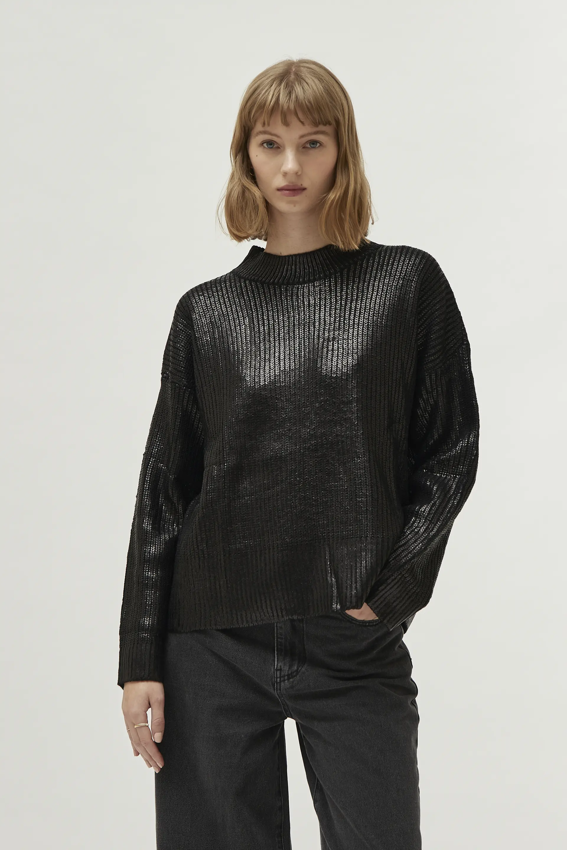 Jersey de punto revestido negro - Image 3