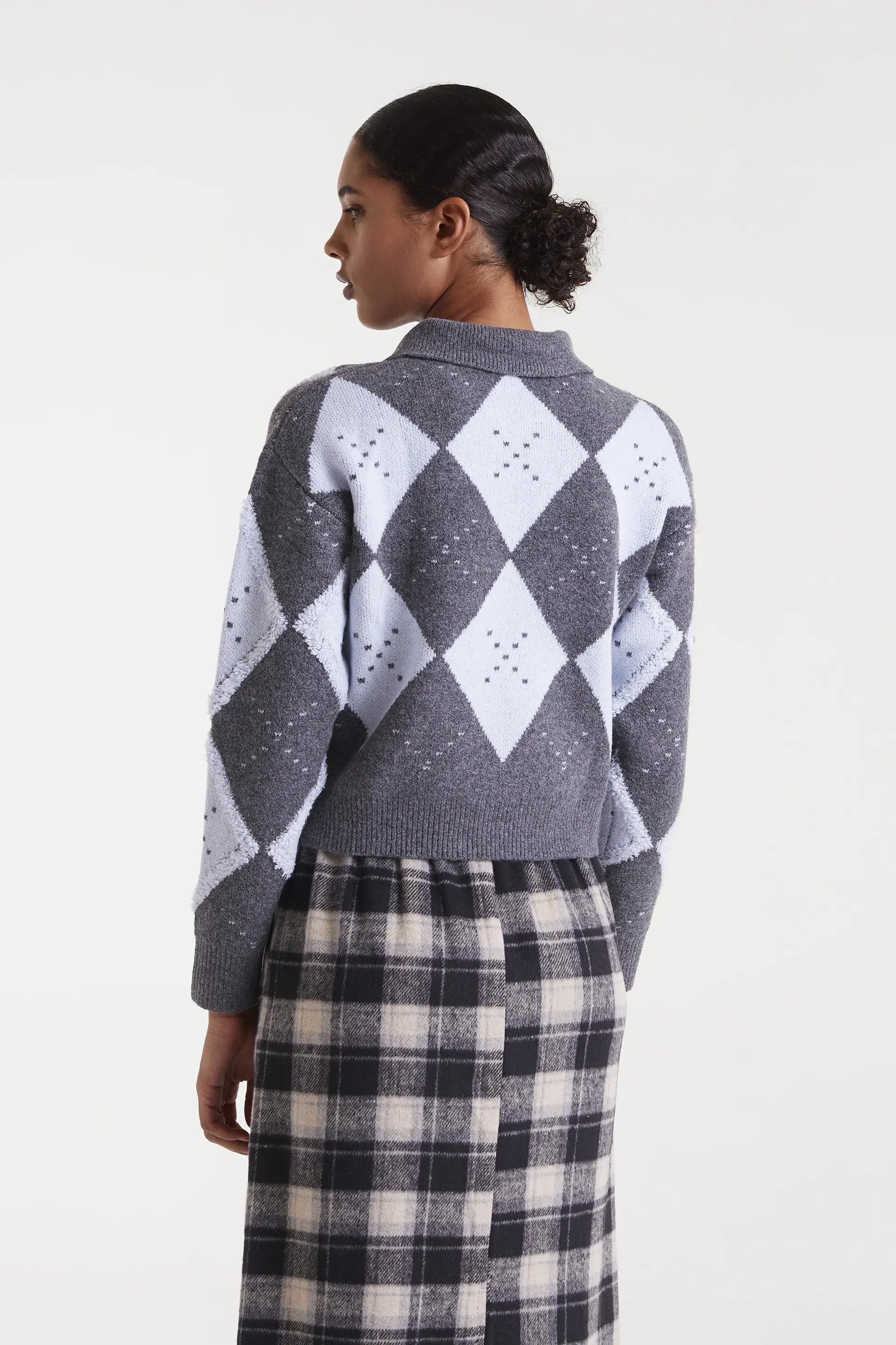 Jersey jacquard punto rombo gris y azul - Image 3