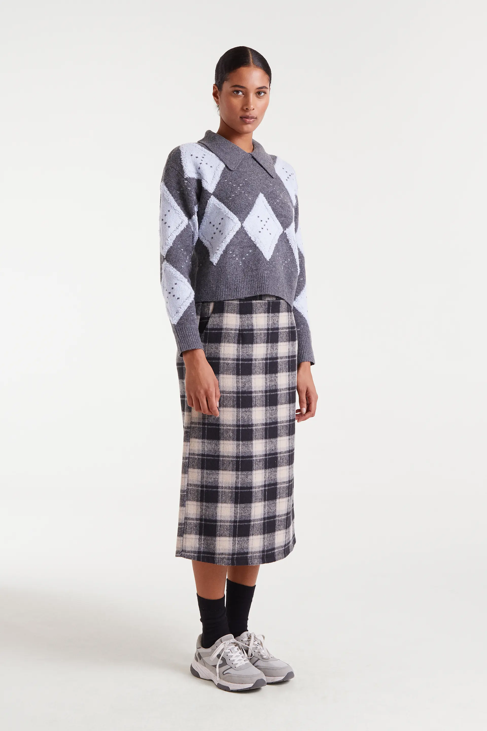 Jersey jacquard punto rombo gris y azul - Image 5