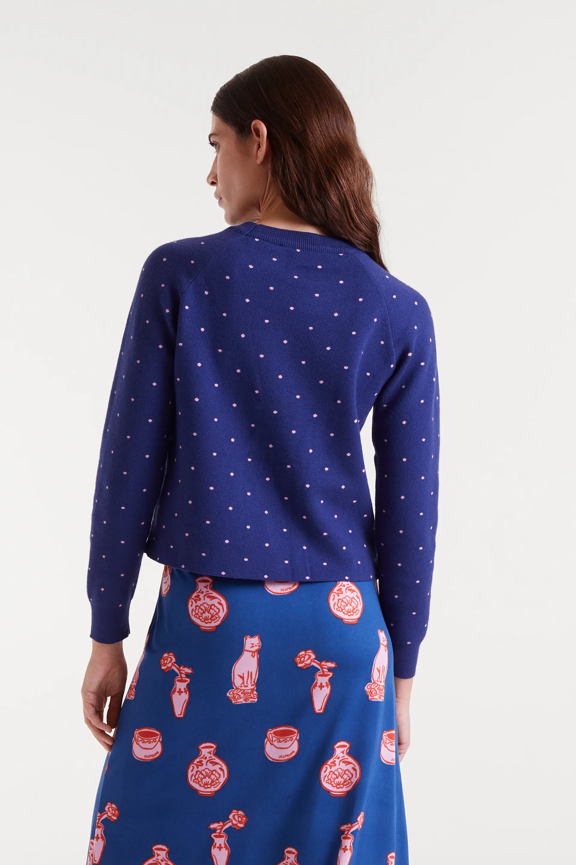 Jersey punto jacquard estampado topos mini navy blue y rosa - Image 3