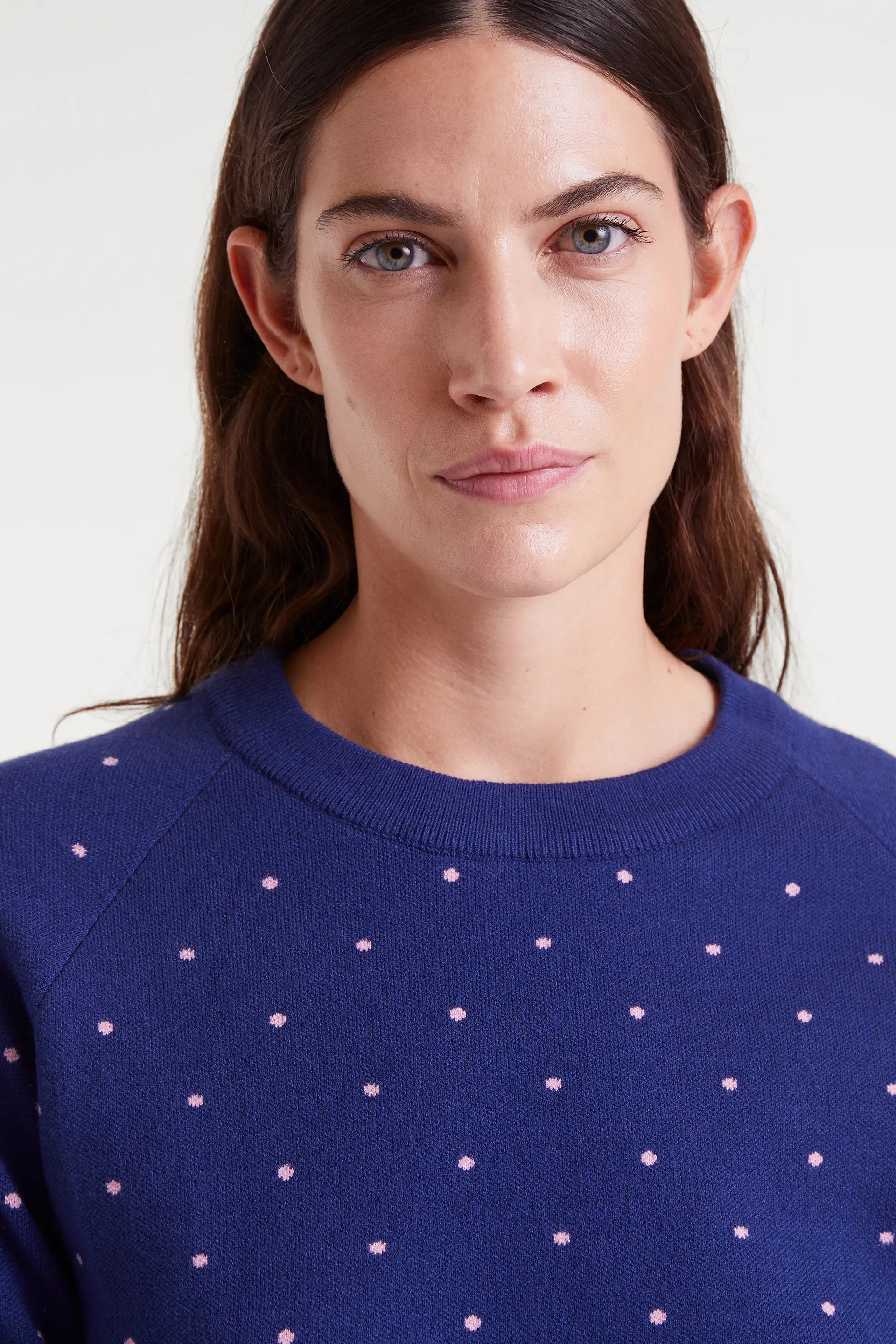 Jersey punto jacquard estampado topos mini navy blue y rosa - Image 4
