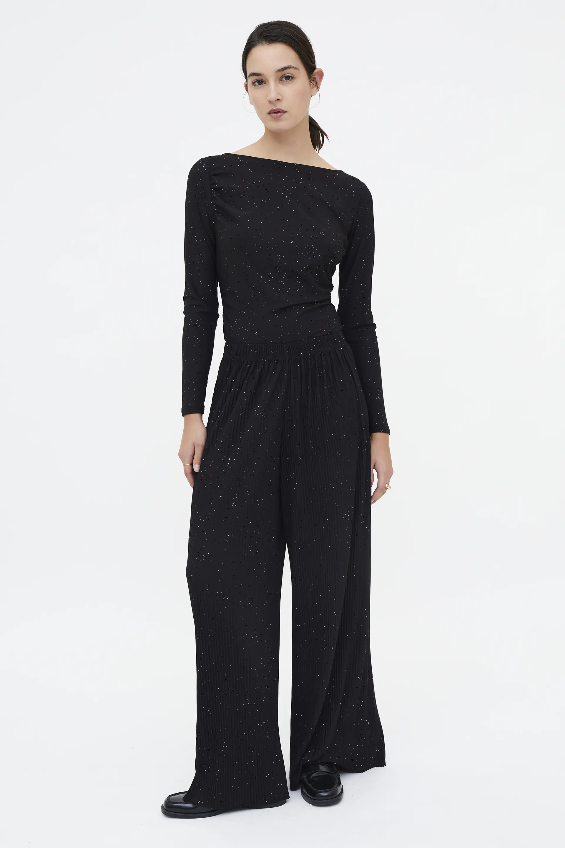 Pantalón crepé plisado con lúrex negro - Image 4